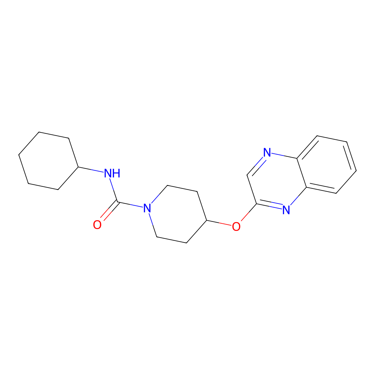 N-cyclohexyl-4-(quinoxalin-2-yloxy)piperidine-1-carboxamide molecular structure, CAS 1704565-95-6