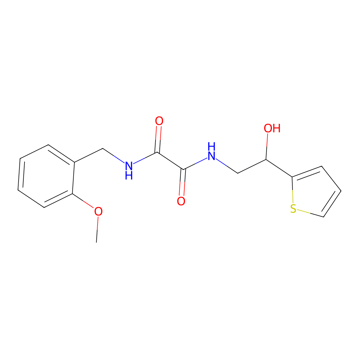 N1-(2-hydroxy-2-(thiophen-2-yl)ethyl)-N2-(2-methoxybenzyl)oxalamide molecular structure, CAS 1704569-52-7