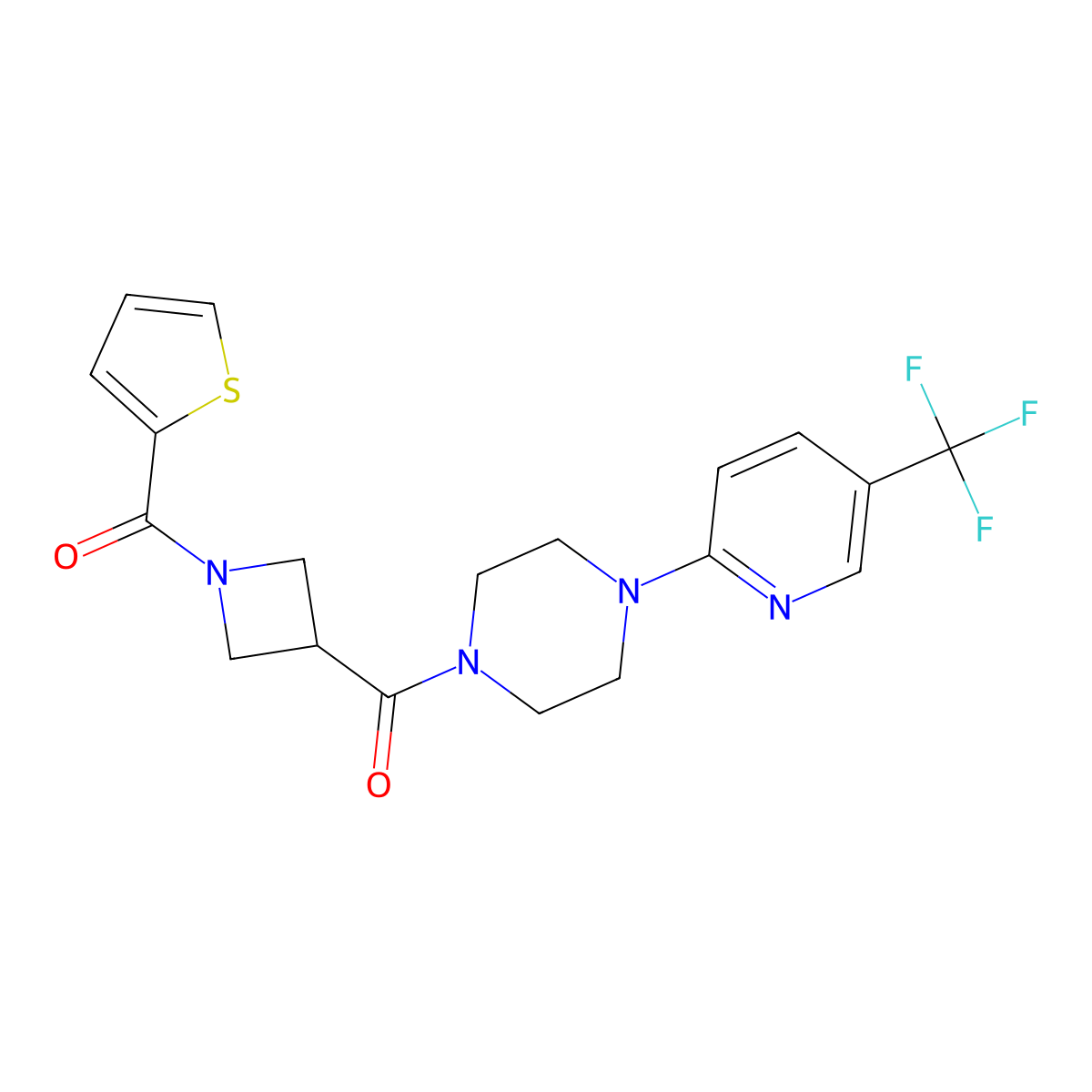 1-[1-(Thiophene-2-carbonyl)azetidine-3-carbonyl]-4-[5-(trifluoromethyl)pyridin-2-yl]piperazine molecular structure, CAS 1704574-92-4