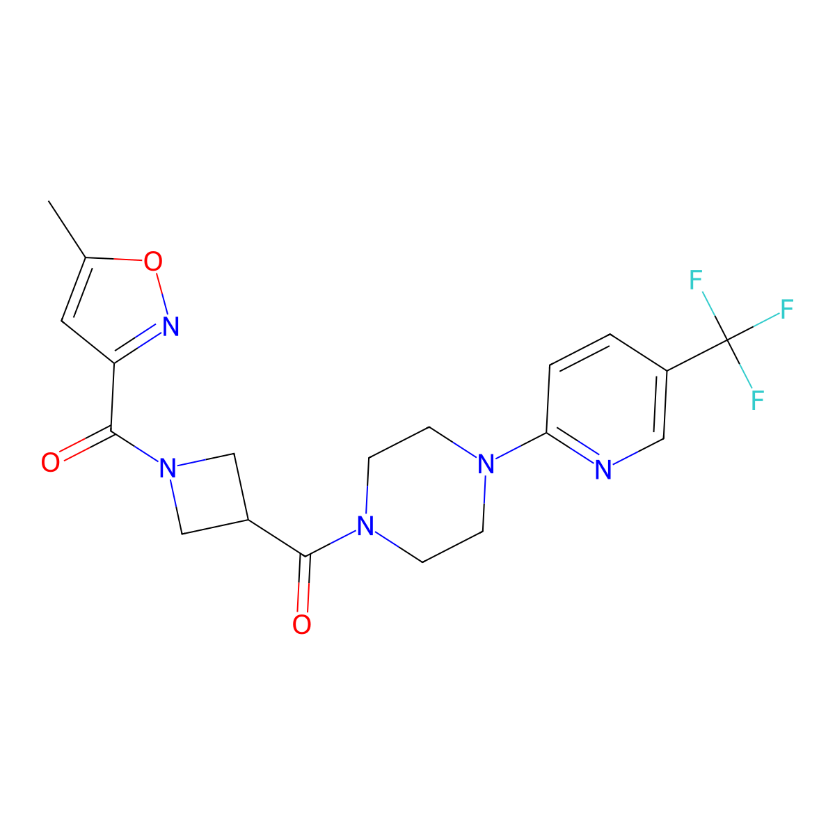 (5-Methylisoxazol-3-yl)(3-(4-(5-(trifluoromethyl)pyridin-2-yl)piperazine-1-carbonyl)azetidin-1-yl)methanone molecular structure, CAS 1704576-44-2