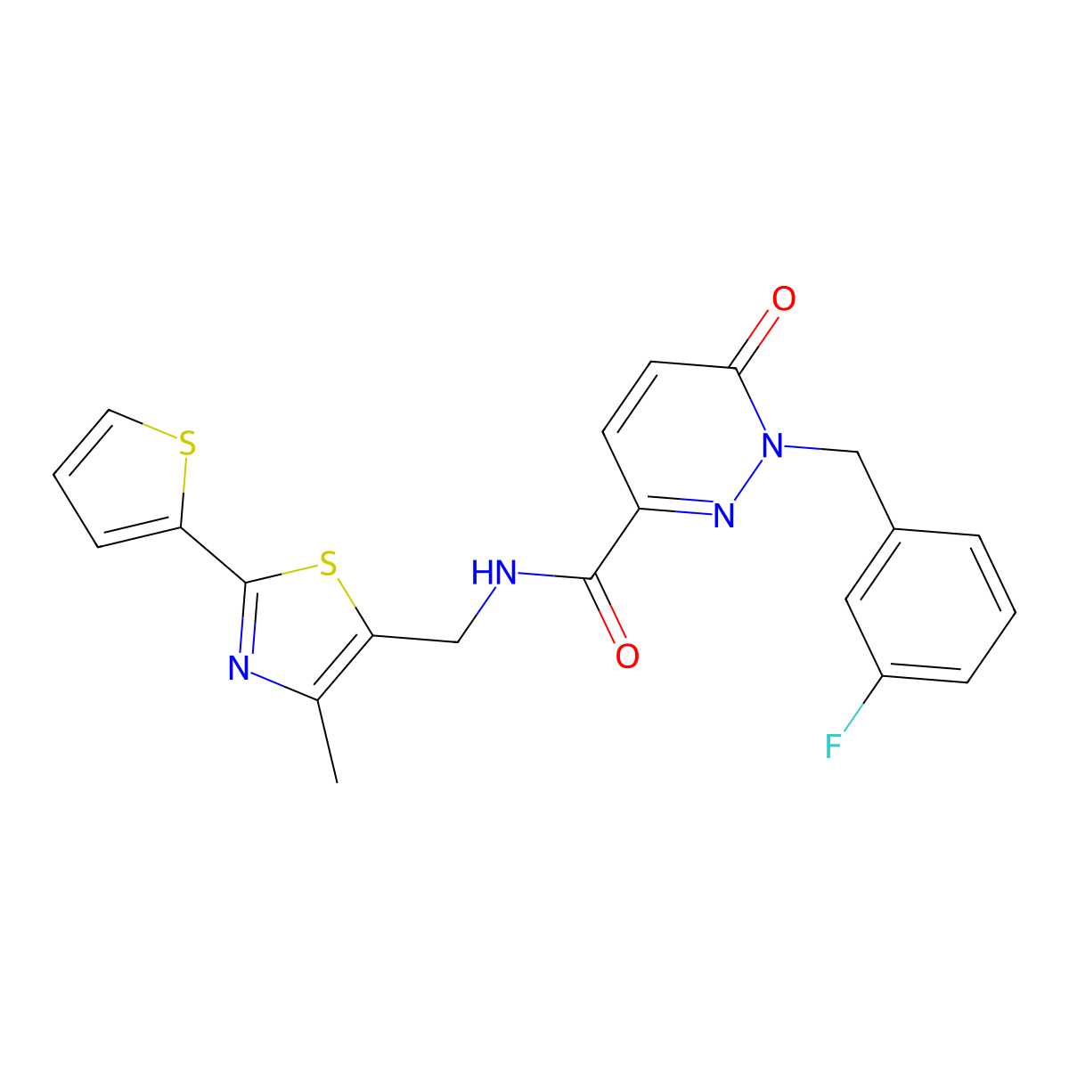 1-(3-fluorobenzyl)-N-((4-methyl-2-(thiophen-2-yl)thiazol-5-yl)methyl)-6-oxo-1,6-dihydropyridazine-3-carboxamide molecular structure, CAS 1704596-43-9