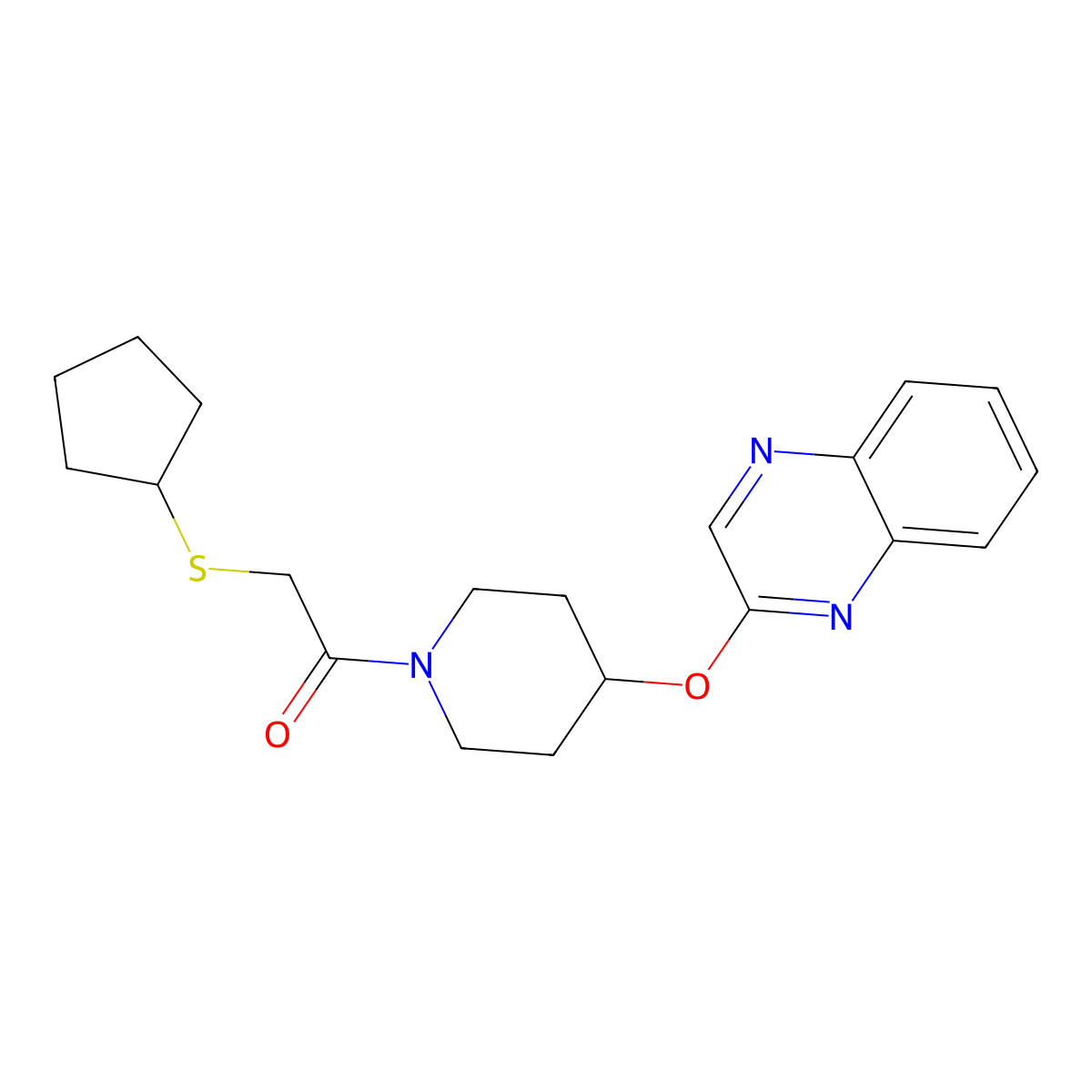 2-(Cyclopentylthio)-1-(4-(quinoxalin-2-yloxy)piperidin-1-yl)ethanone molecular structure, CAS 1704600-87-2