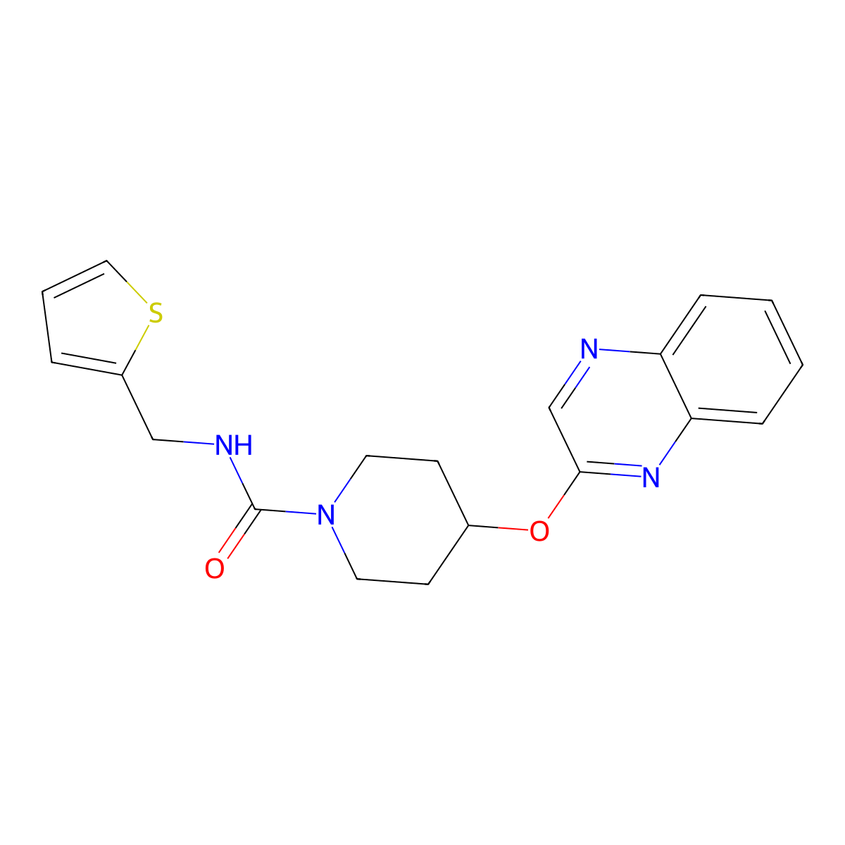 4-(quinoxalin-2-yloxy)-N-(thiophen-2-ylmethyl)piperidine-1-carboxamide molecular structure, CAS 1704601-74-0
