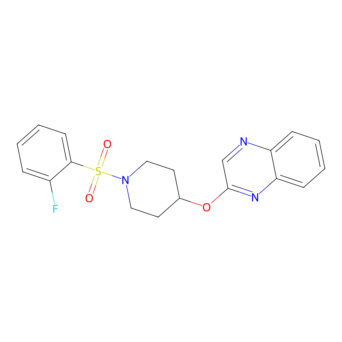 2-((1-((2-Fluorophenyl)sulfonyl)piperidin-4-yl)oxy)quinoxaline molecular structure, CAS 1704602-05-0