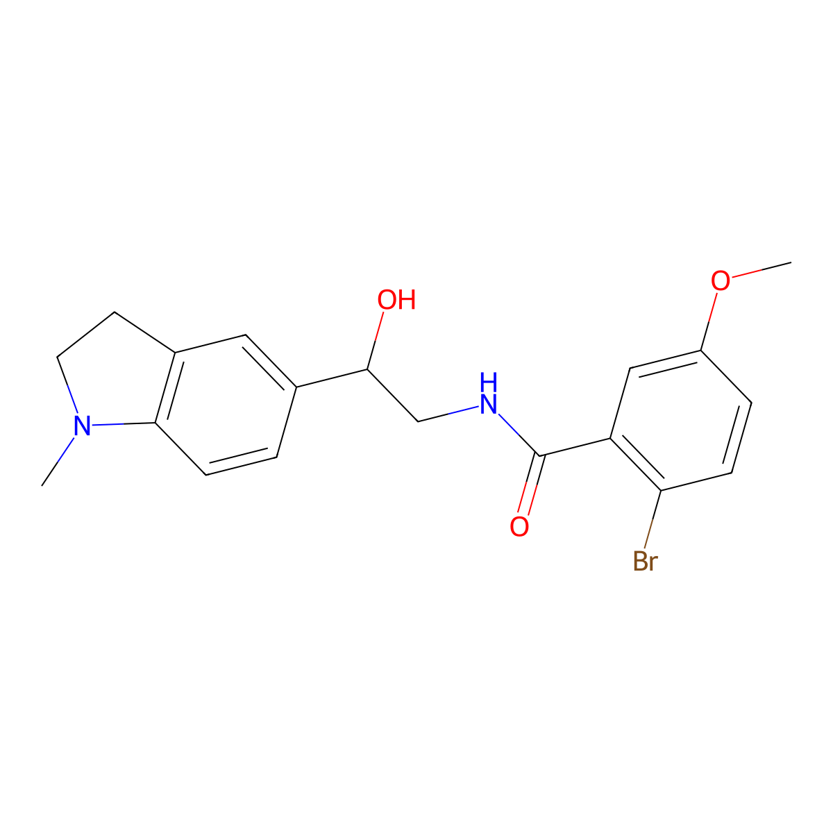 2-bromo-N-(2-hydroxy-2-(1-methylindolin-5-yl)ethyl)-5-methoxybenzamide molecular structure, CAS 1704606-44-9