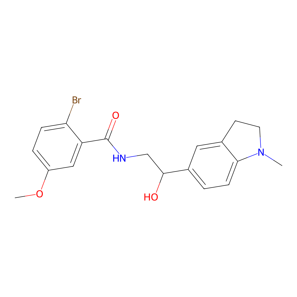2-bromo-N-(2-hydroxy-2-(1-methylindolin-5-yl)ethyl)-5-methoxybenzamide molecular structure, CAS 1704606-44-9