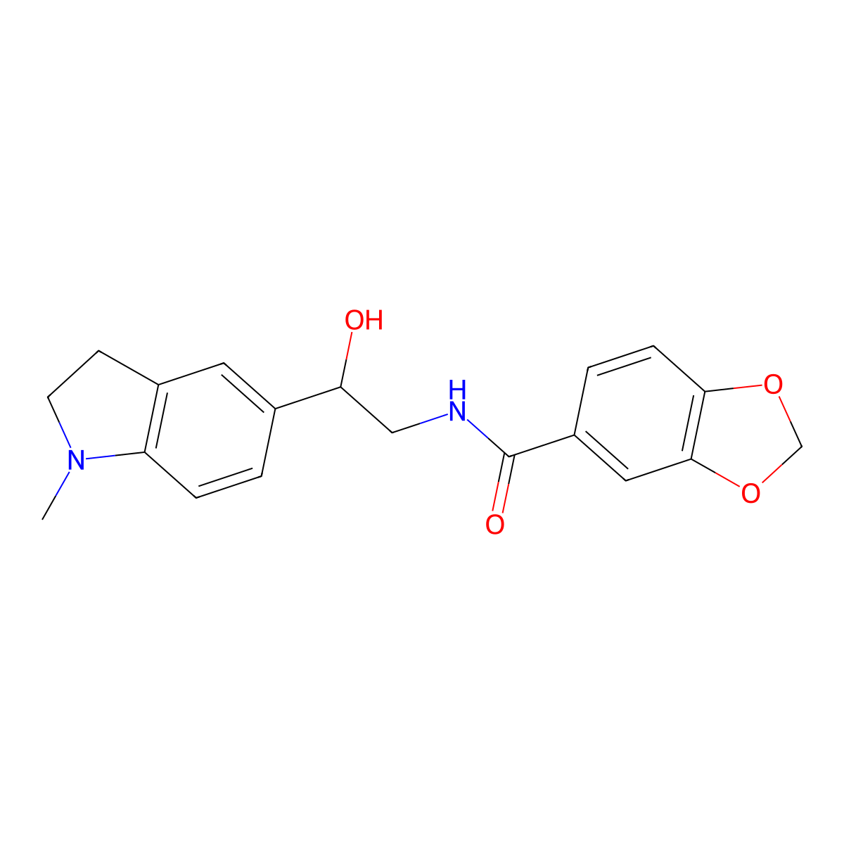 N-(2-hydroxy-2-(1-methylindolin-5-yl)ethyl)benzo[d][1,3]dioxole-5-carboxamide molecular structure, CAS 1704610-12-7