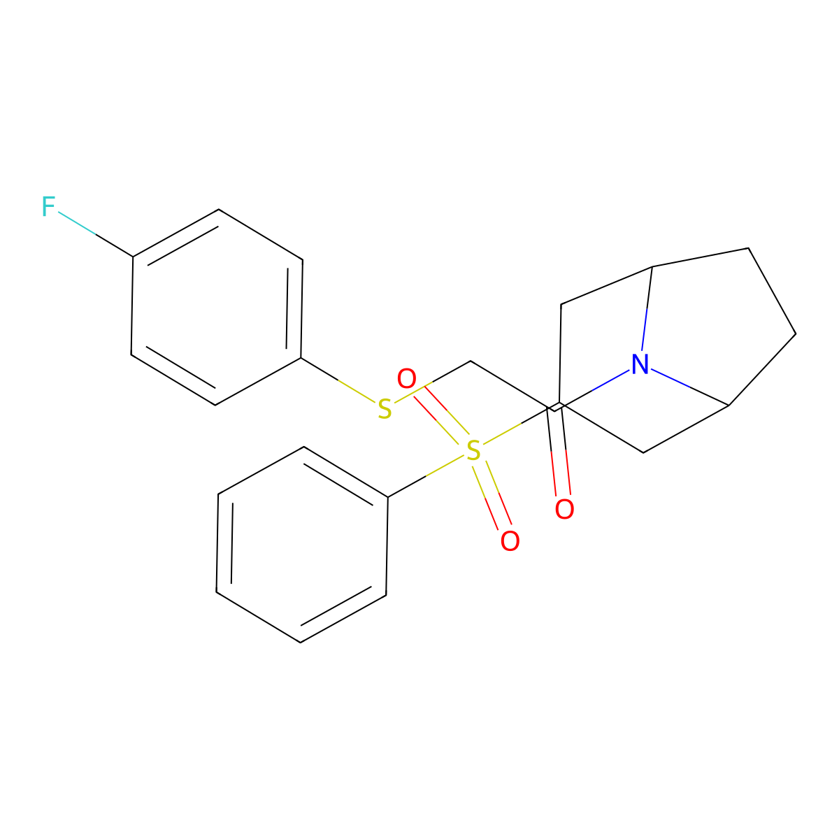 2-((4-fluorophenyl)thio)-1-((1R,5S)-3-(phenylsulfonyl)-8-azabicyclo[3.2.1]octan-8-yl)ethanone molecular structure, CAS 1704610-55-8