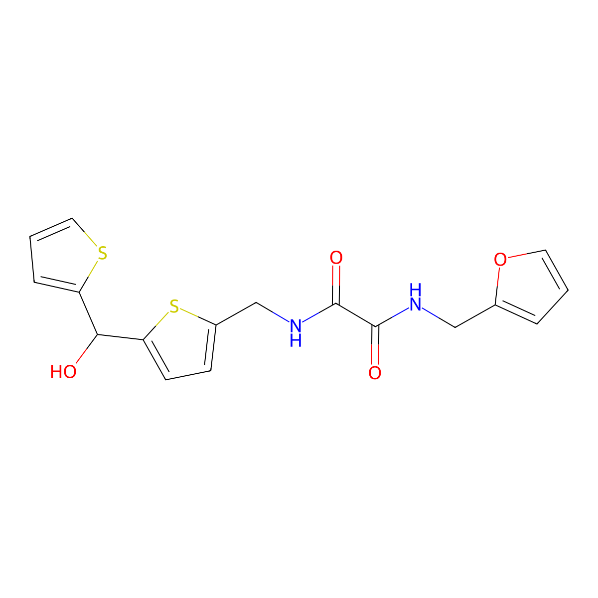 N1-(furan-2-ylmethyl)-N2-((5-(hydroxy(thiophen-2-yl)methyl)thiophen-2-yl)methyl)oxalamide molecular structure, CAS 1704610-76-3