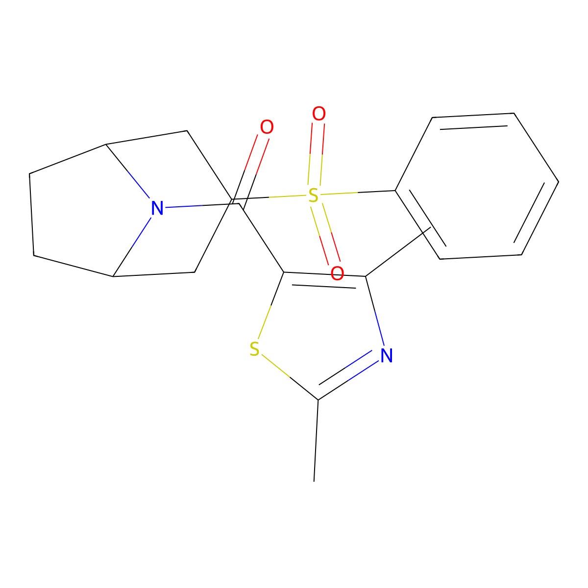 (2,4-dimethylthiazol-5-yl)((1R,5S)-3-(phenylsulfonyl)-8-azabicyclo[3.2.1]octan-8-yl)methanone molecular structure, CAS 1704611-87-9