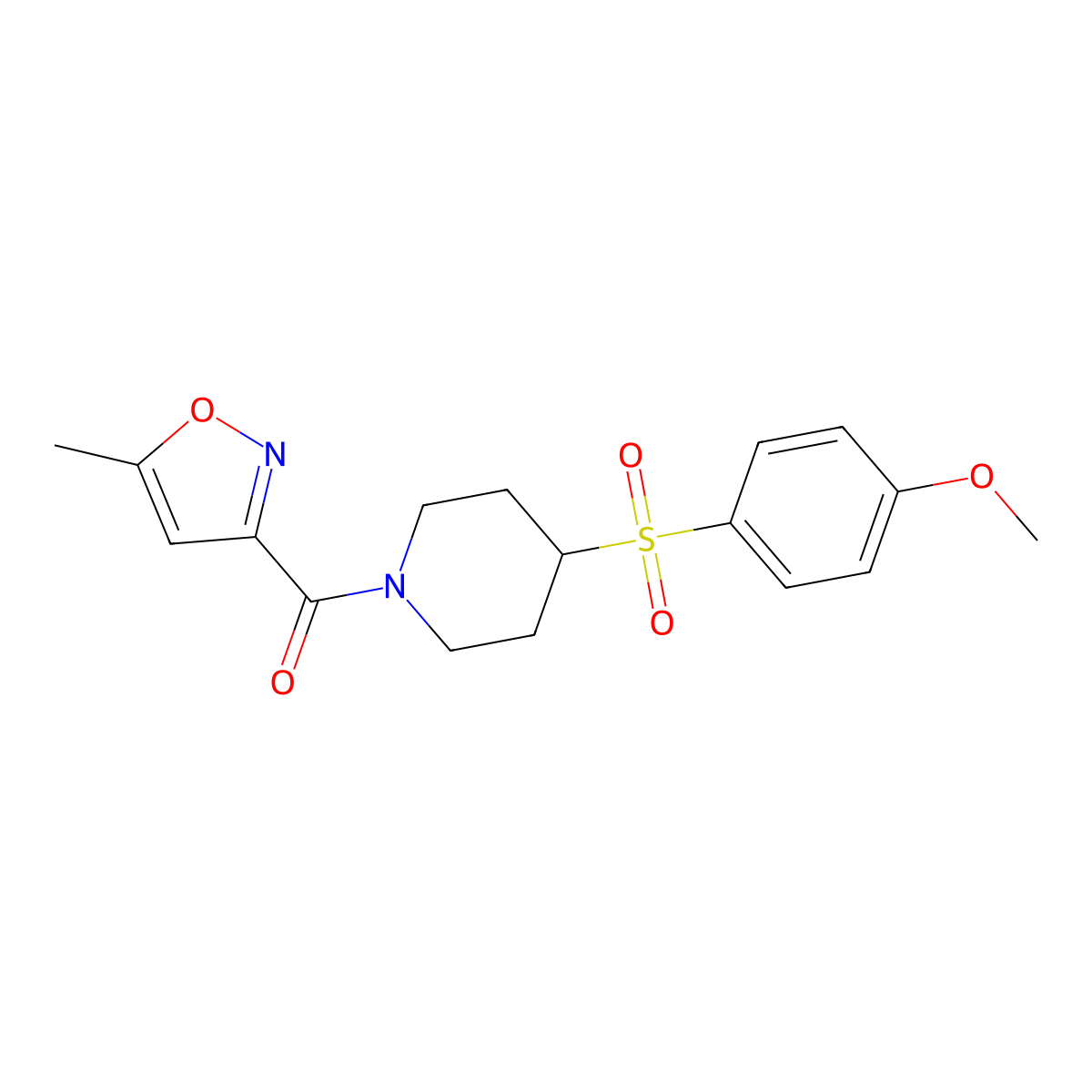 (4-((4-Methoxyphenyl)sulfonyl)piperidin-1-yl)(5-methylisoxazol-3-yl)methanone molecular structure, CAS 1704612-85-0