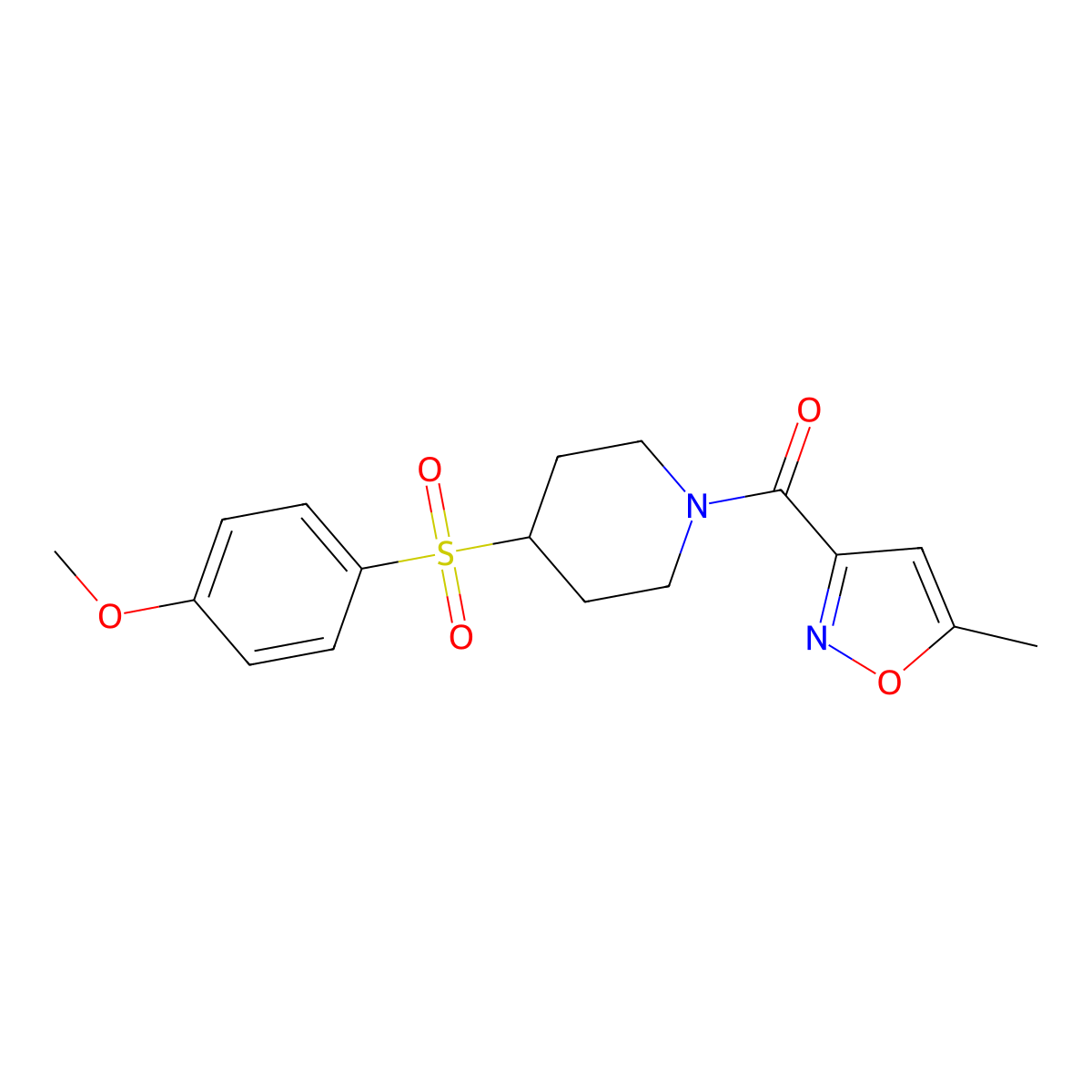 (4-((4-Methoxyphenyl)sulfonyl)piperidin-1-yl)(5-methylisoxazol-3-yl)methanone molecular structure, CAS 1704612-85-0