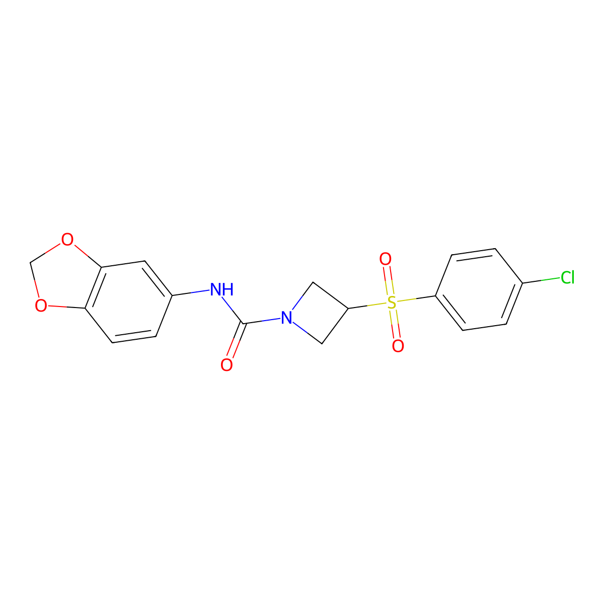 N-(benzo[d][1,3]dioxol-5-yl)-3-((4-chlorophenyl)sulfonyl)azetidine-1-carboxamide molecular structure, CAS 1704613-43-3
