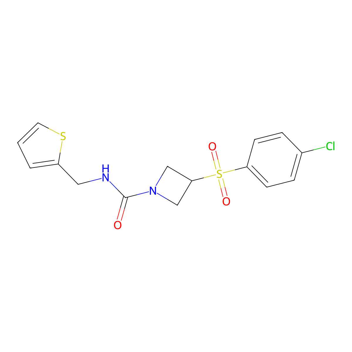 3-((4-chlorophenyl)sulfonyl)-N-(thiophen-2-ylmethyl)azetidine-1-carboxamide molecular structure, CAS 1704613-52-4