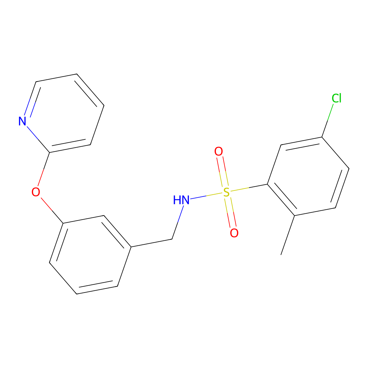 5-chloro-2-methyl-N-(3-(pyridin-2-yloxy)benzyl)benzenesulfonamide molecular structure, CAS 1704613-64-8
