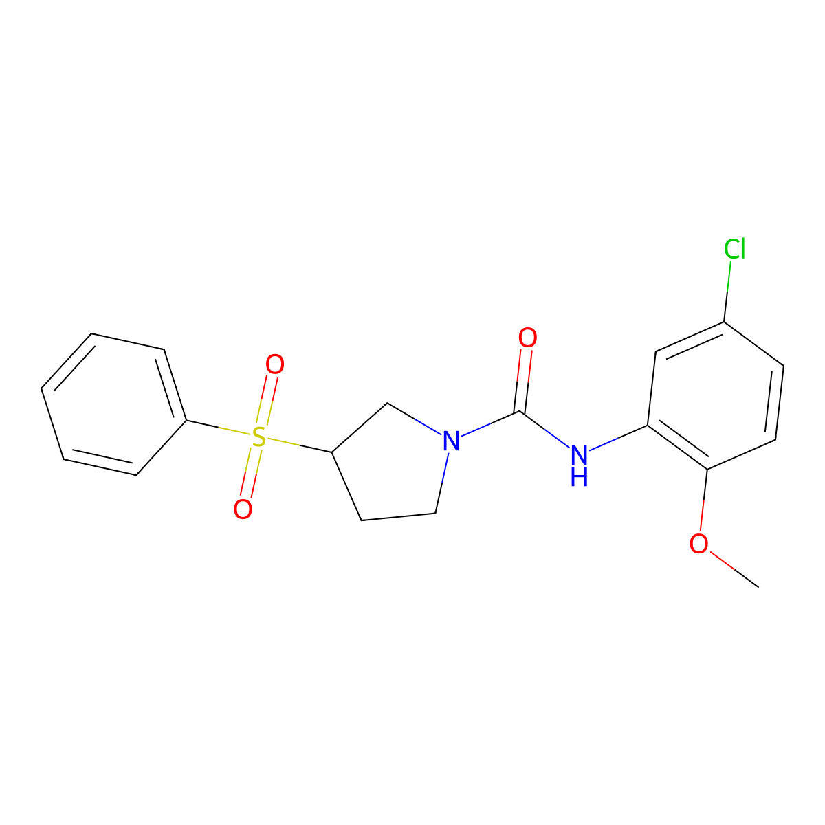 N-(5-chloro-2-methoxyphenyl)-3-(phenylsulfonyl)pyrrolidine-1-carboxamide molecular structure, CAS 1704614-42-5