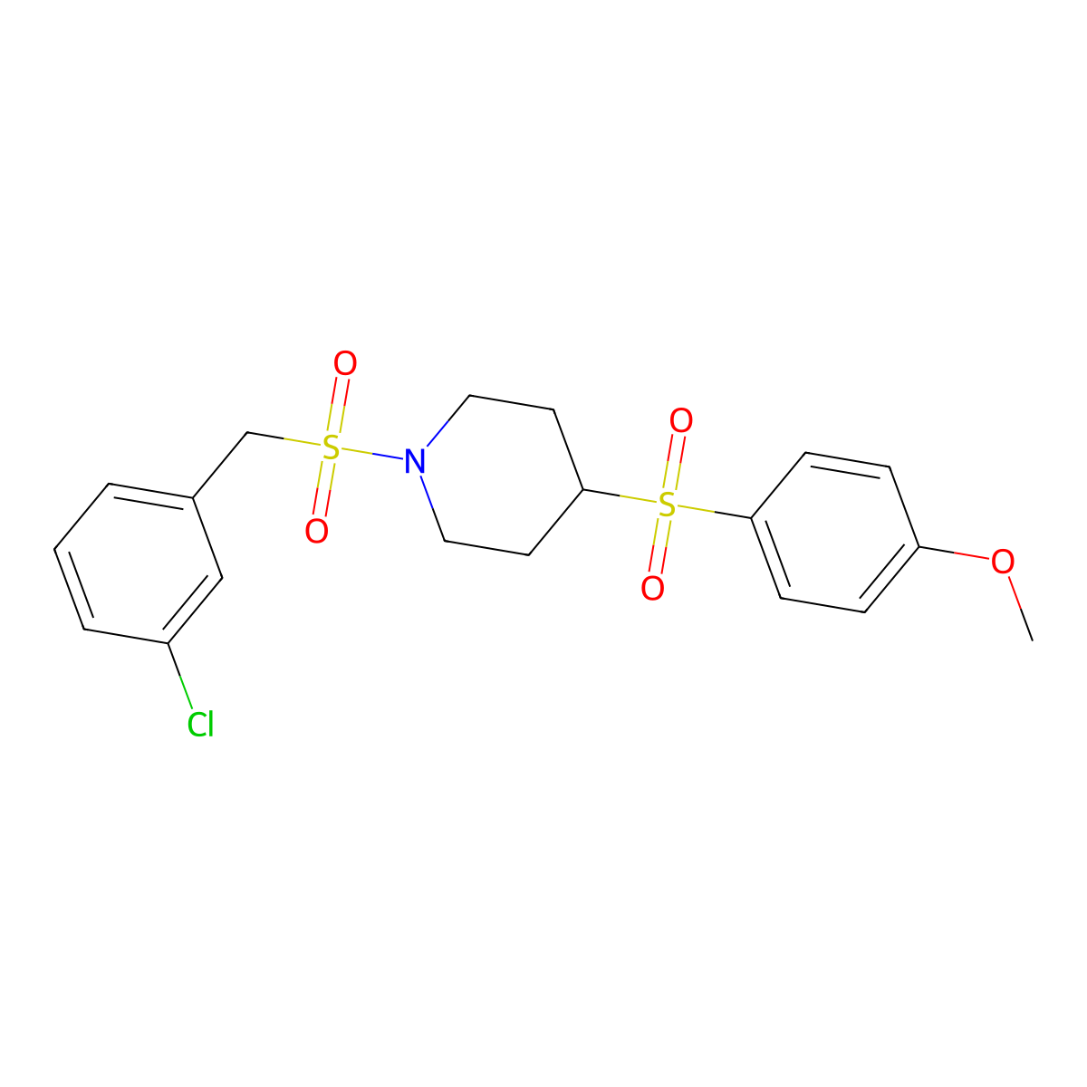 1-[(3-Chlorophenyl)methanesulfonyl]-4-(4-methoxybenzenesulfonyl)piperidine molecular structure, CAS 1704614-60-7