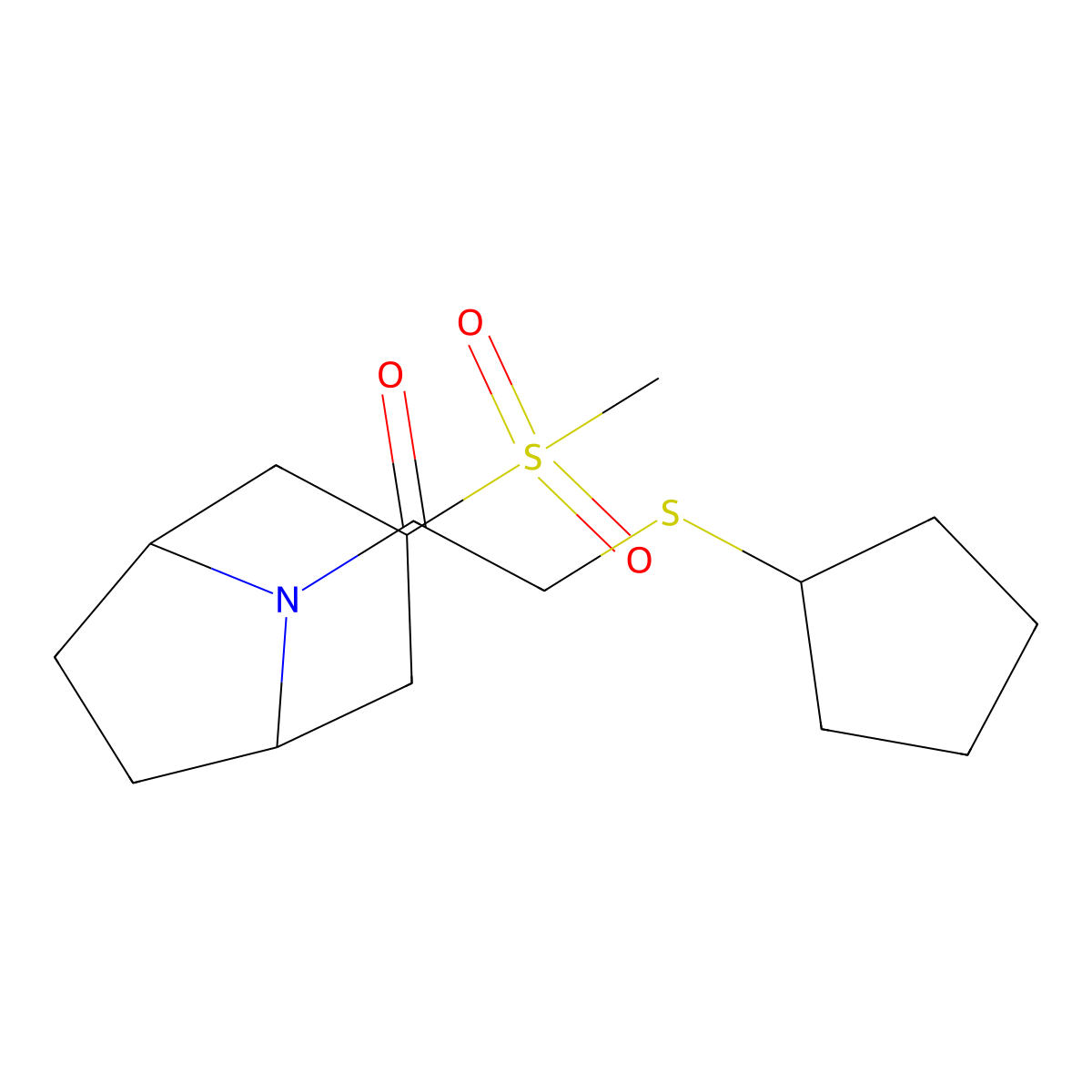 2-(cyclopentylthio)-1-((1R,5S)-3-(methylsulfonyl)-8-azabicyclo[3.2.1]octan-8-yl)ethanone molecular structure, CAS 1704617-02-6