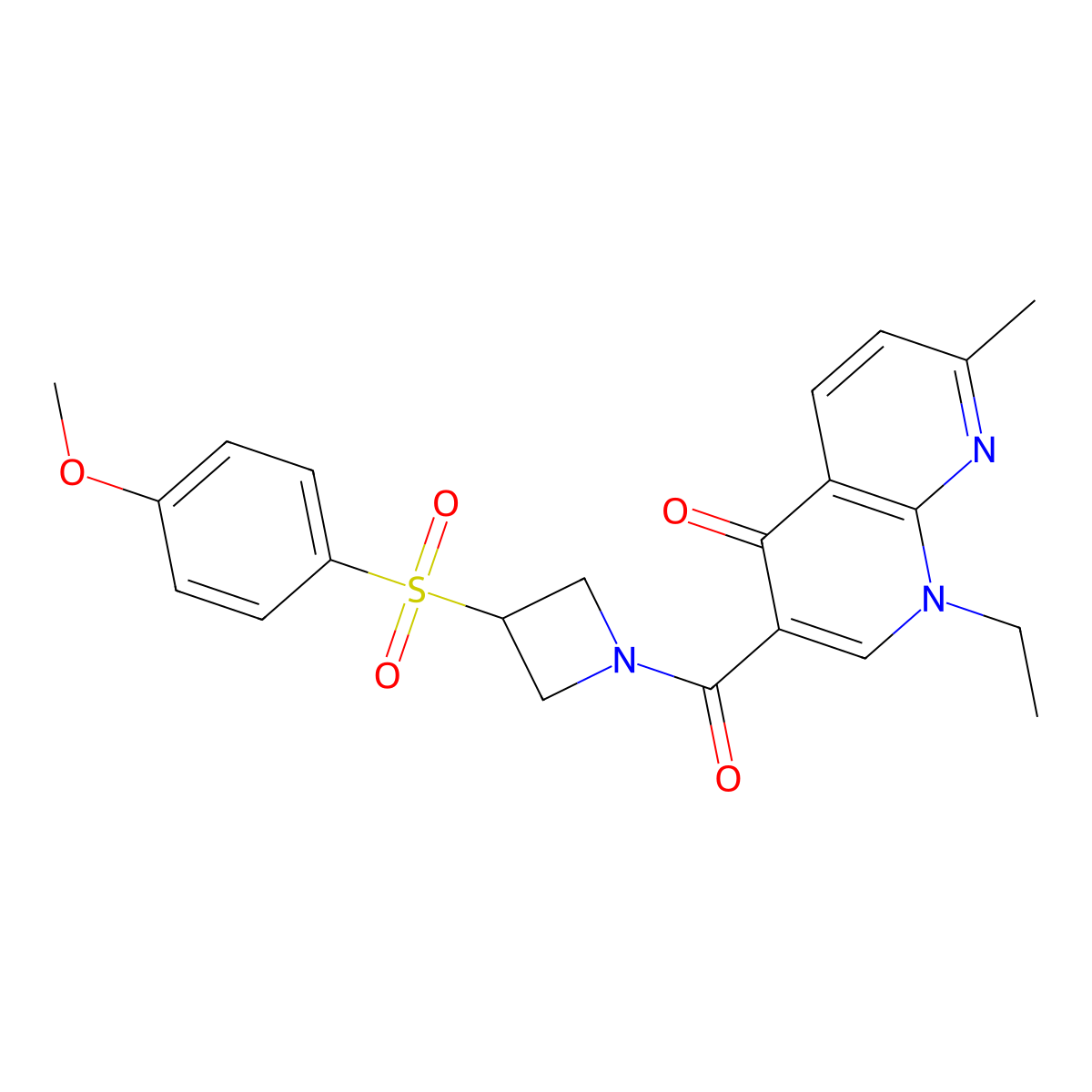 1-ethyl-3-(3-((4-methoxyphenyl)sulfonyl)azetidine-1-carbonyl)-7-methyl-1,8-naphthyridin-4(1H)-one molecular structure, CAS 1704618-17-6