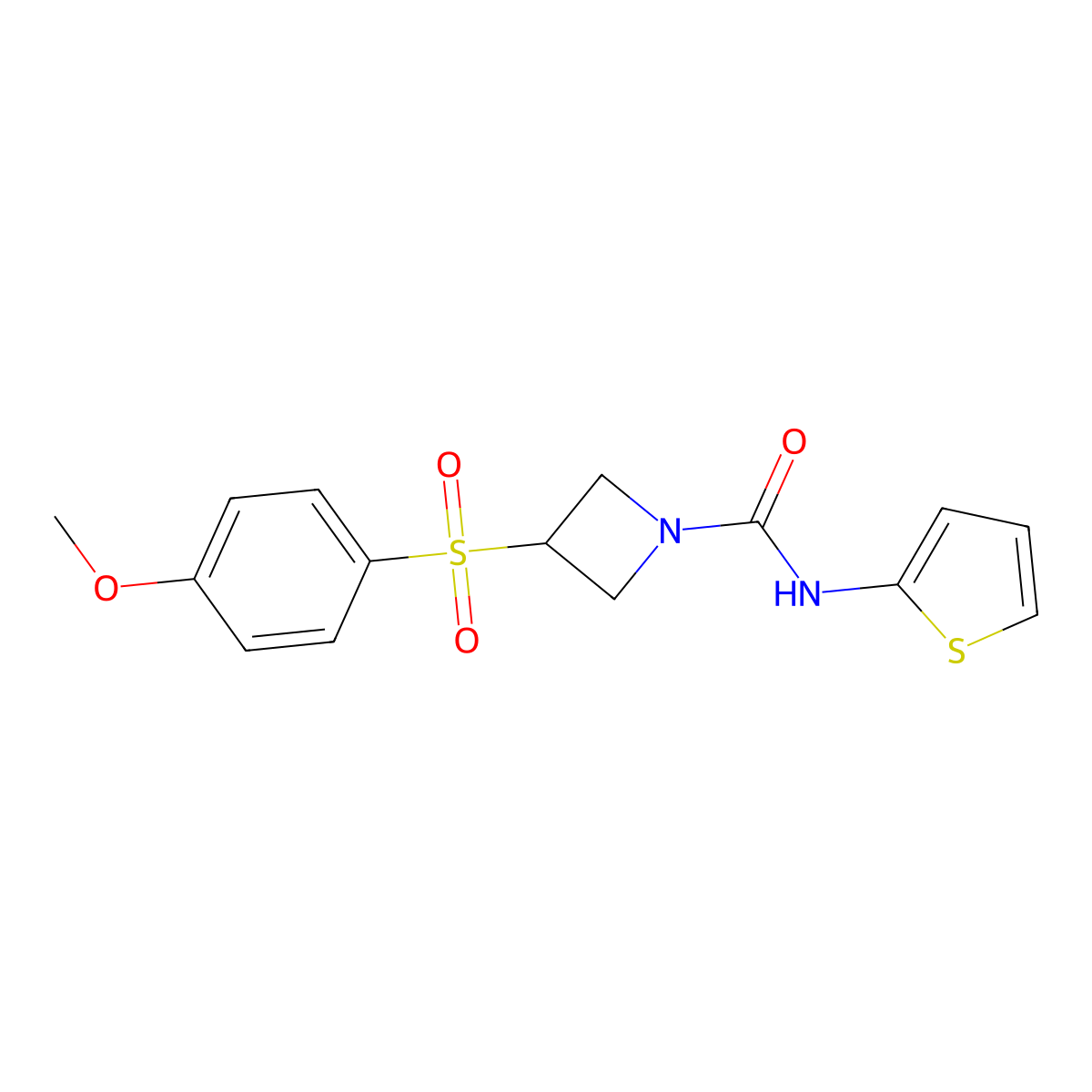 3-((4-methoxyphenyl)sulfonyl)-N-(thiophen-2-yl)azetidine-1-carboxamide molecular structure, CAS 1704619-77-1