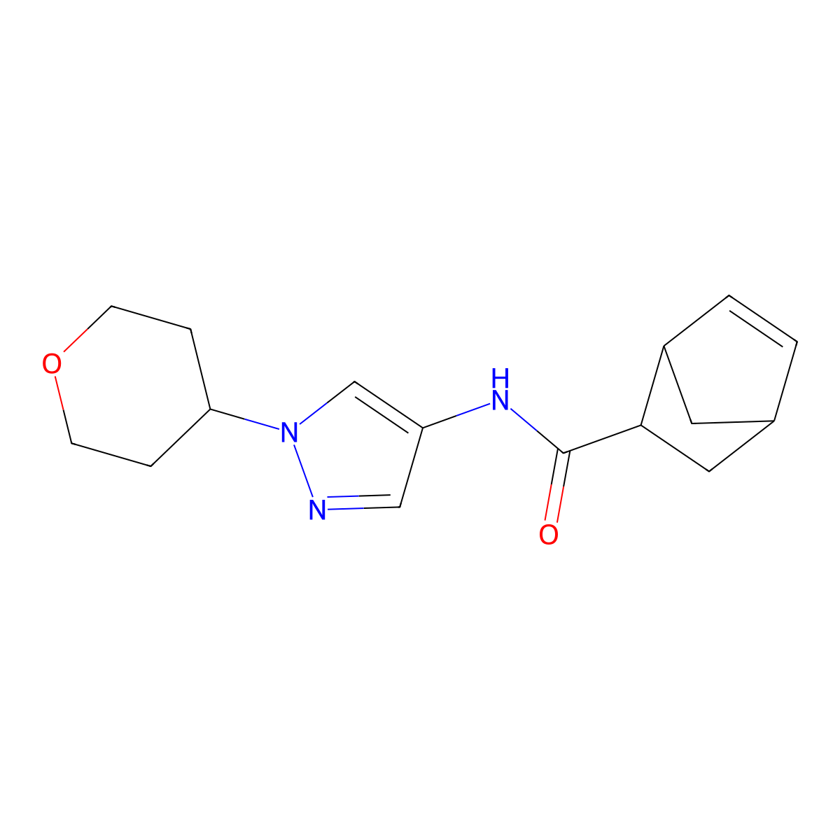 N-(1-(tetrahydro-2H-pyran-4-yl)-1H-pyrazol-4-yl)bicyclo[2.2.1]hept-5-ene-2-carboxamide molecular structure, CAS 1704620-98-3