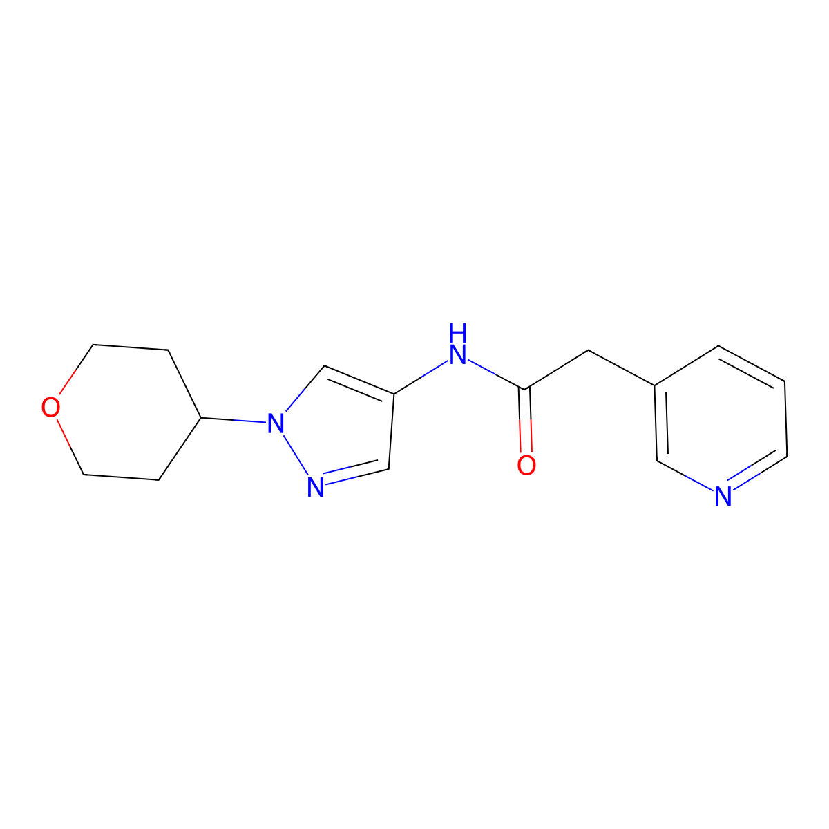 2-(pyridin-3-yl)-N-(1-(tetrahydro-2H-pyran-4-yl)-1H-pyrazol-4-yl)acetamide molecular structure, CAS 1704621-24-8