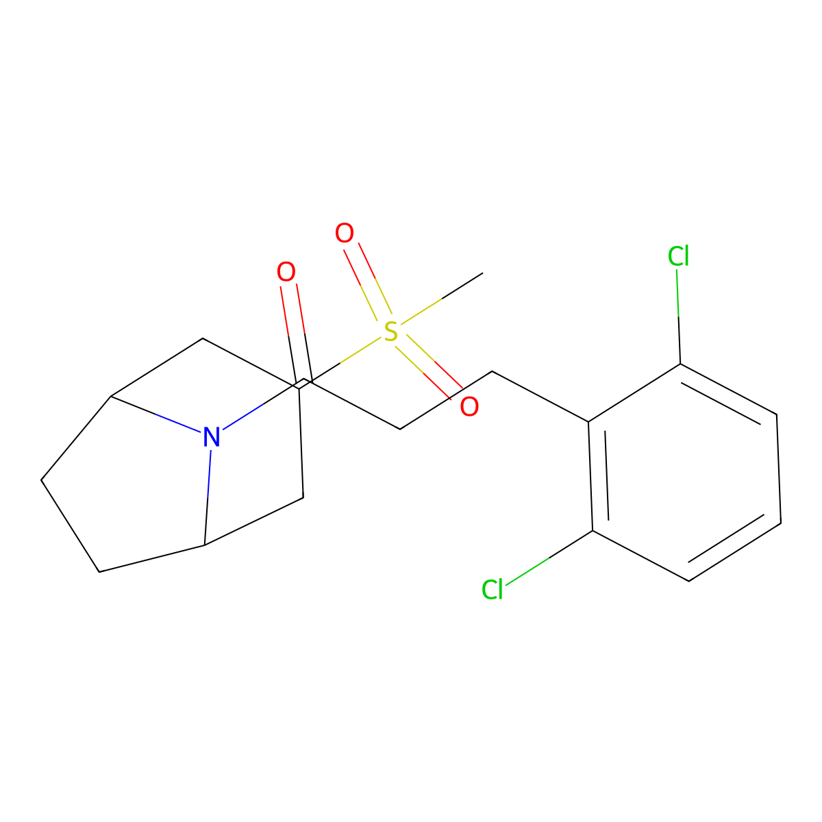 3-(2,6-dichlorophenyl)-1-((1R,5S)-3-(methylsulfonyl)-8-azabicyclo[3.2.1]octan-8-yl)propan-1-one molecular structure, CAS 1704632-65-4