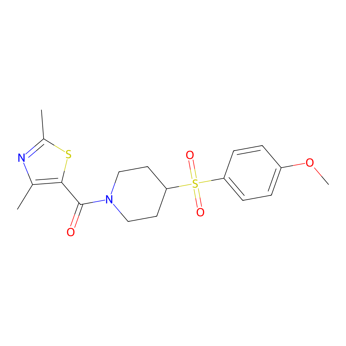 (2,4-Dimethylthiazol-5-yl)(4-((4-methoxyphenyl)sulfonyl)piperidin-1-yl)methanone molecular structure, CAS 1704634-10-5