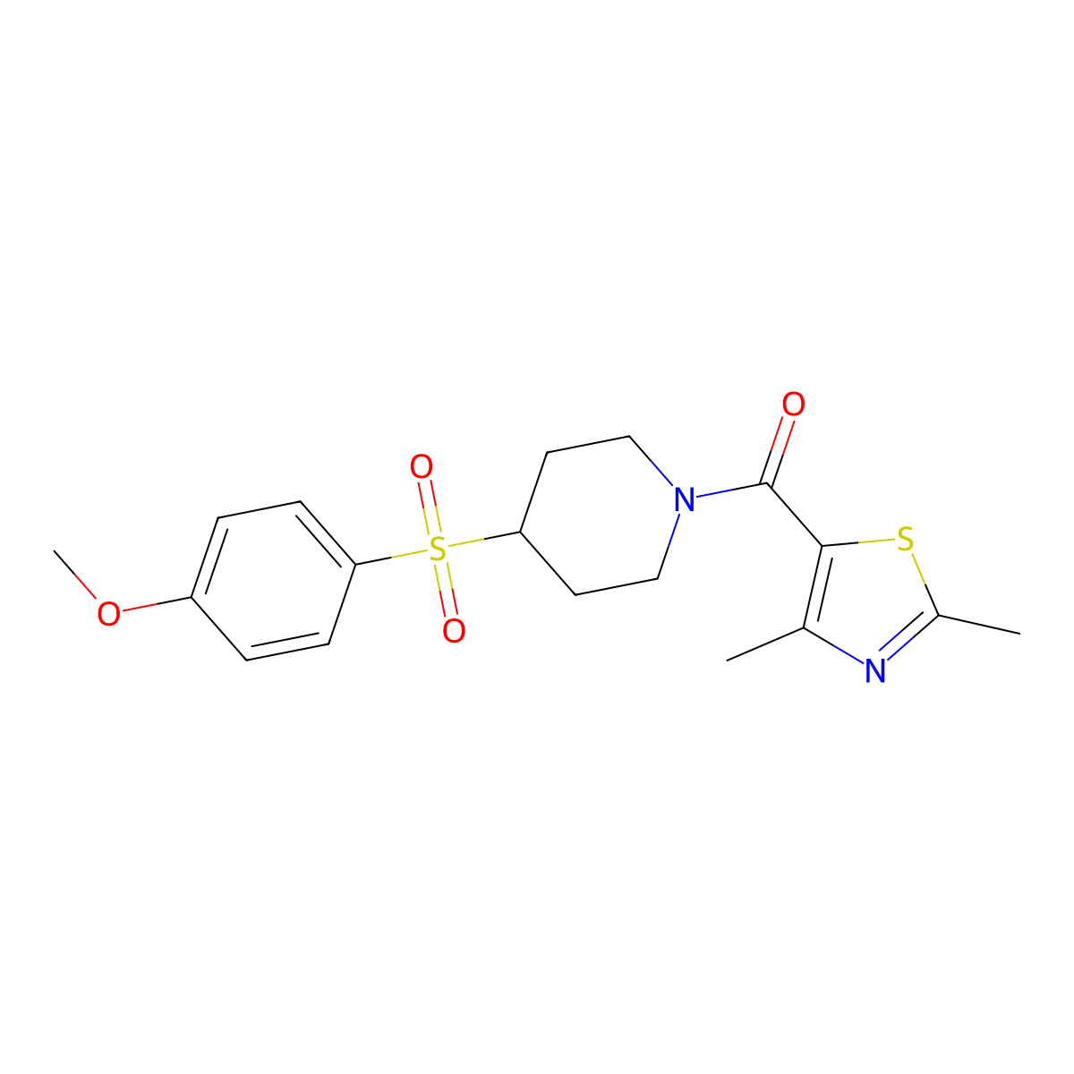 (2,4-Dimethylthiazol-5-yl)(4-((4-methoxyphenyl)sulfonyl)piperidin-1-yl)methanone molecular structure, CAS 1704634-10-5