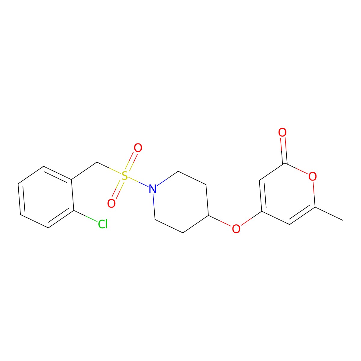 4-({1-[(2-chlorophenyl)methanesulfonyl]piperidin-4-yl}oxy)-6-methyl-2H-pyran-2-one molecular structure, CAS 1704634-26-3