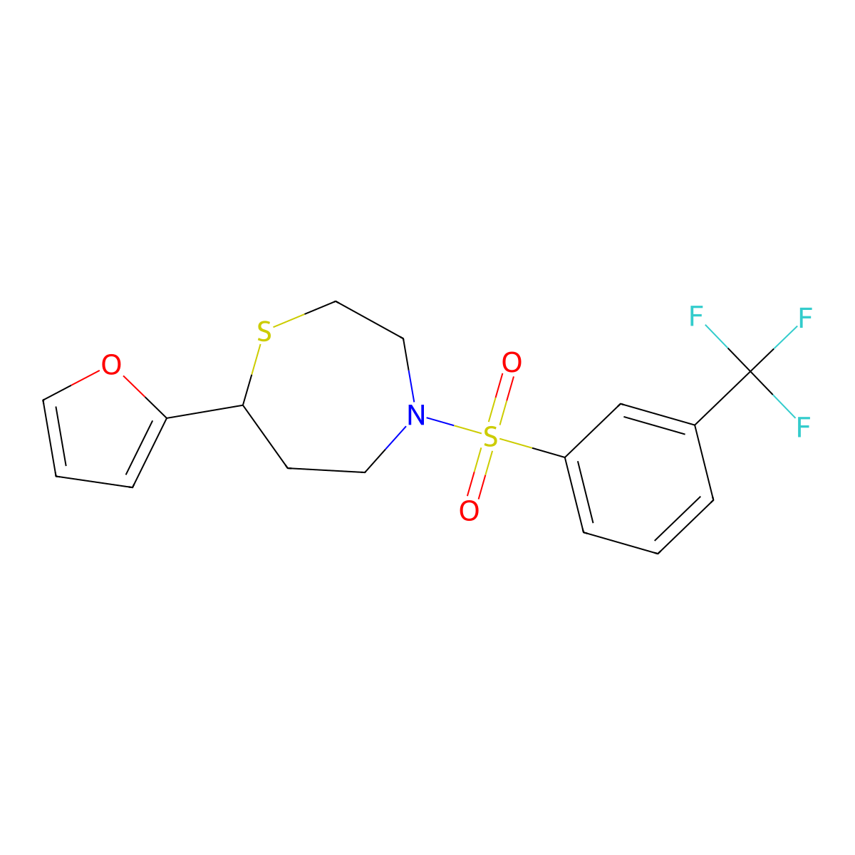 7-(Furan-2-yl)-4-((3-(trifluoromethyl)phenyl)sulfonyl)-1,4-thiazepane molecular structure, CAS 1704634-74-1