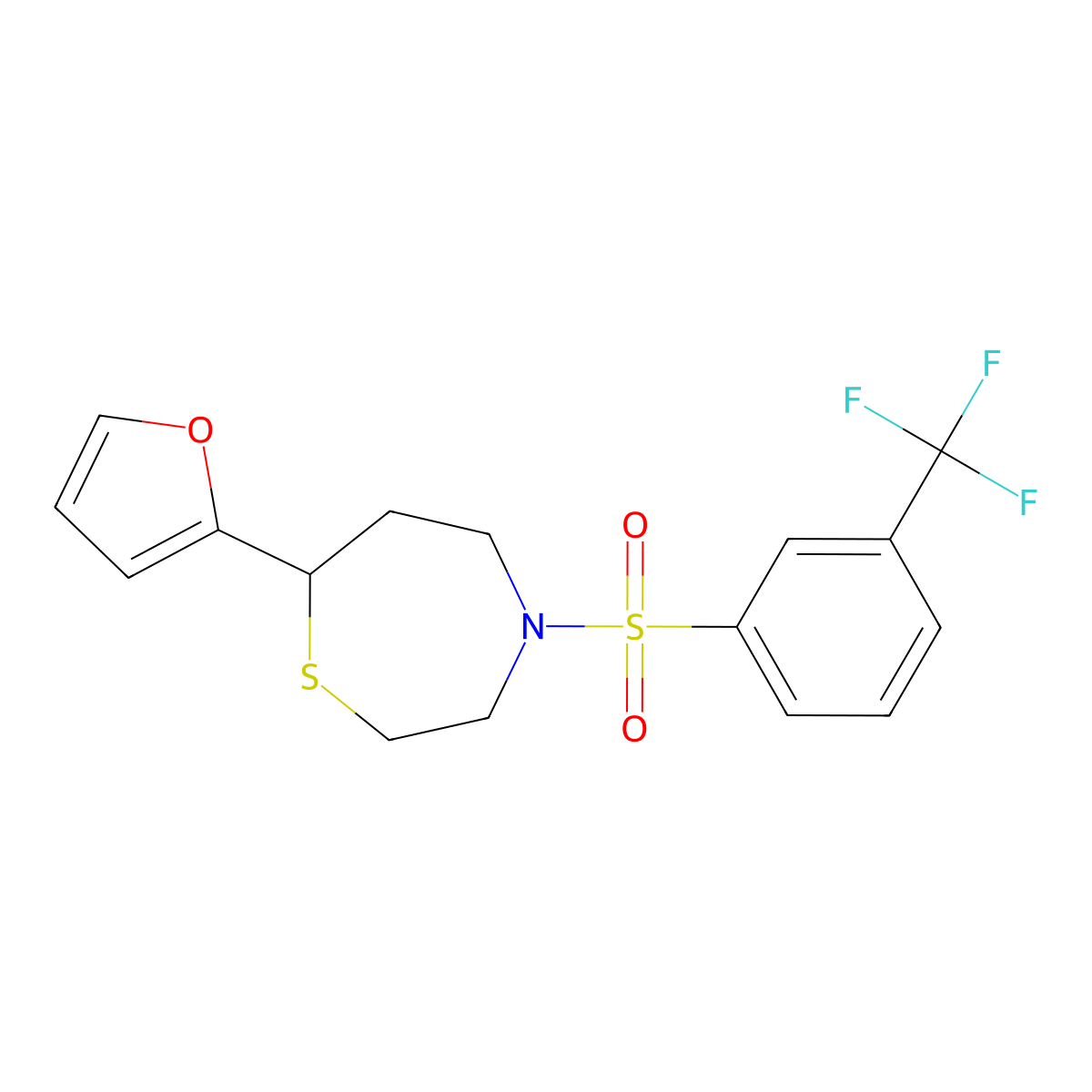 7-(Furan-2-yl)-4-((3-(trifluoromethyl)phenyl)sulfonyl)-1,4-thiazepane molecular structure, CAS 1704634-74-1