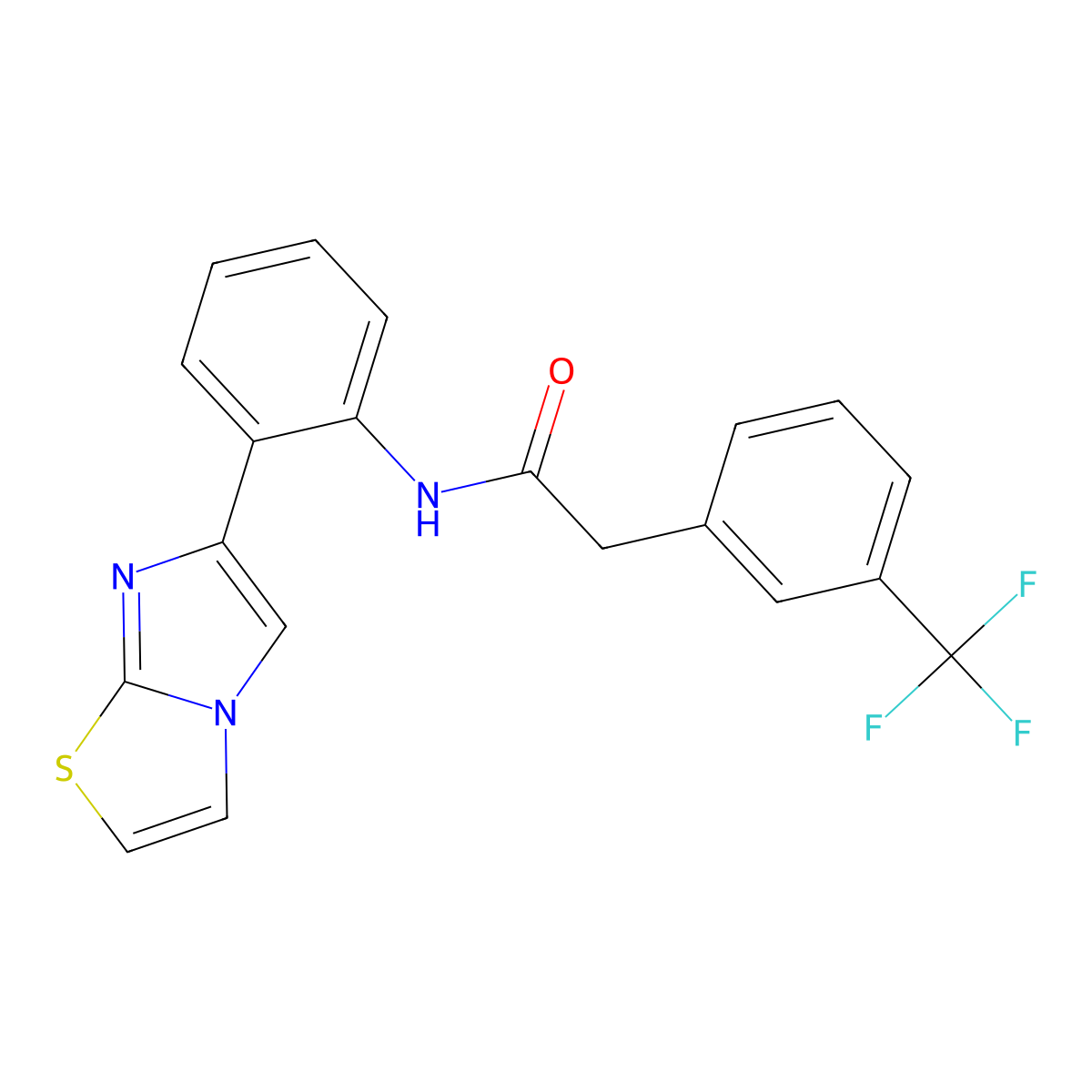 N-(2-(imidazo[2,1-b]thiazol-6-yl)phenyl)-2-(3-(trifluoromethyl)phenyl)acetamide molecular structure, CAS 1704635-34-6