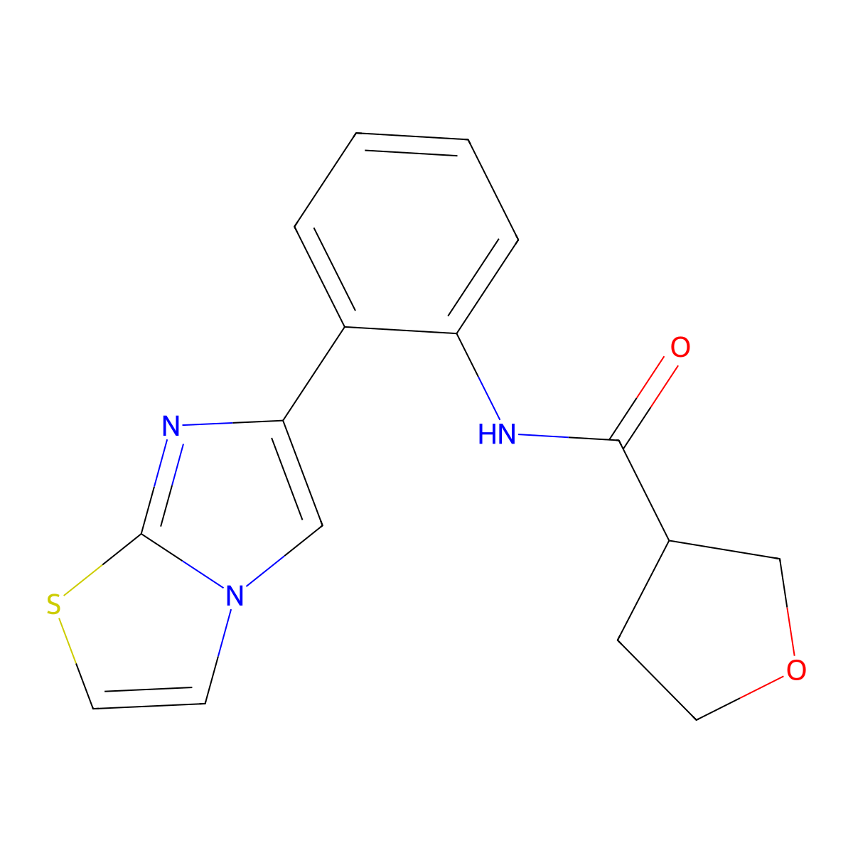 N-(2-(imidazo[2,1-b]thiazol-6-yl)phenyl)tetrahydrofuran-3-carboxamide molecular structure, CAS 1704635-43-7