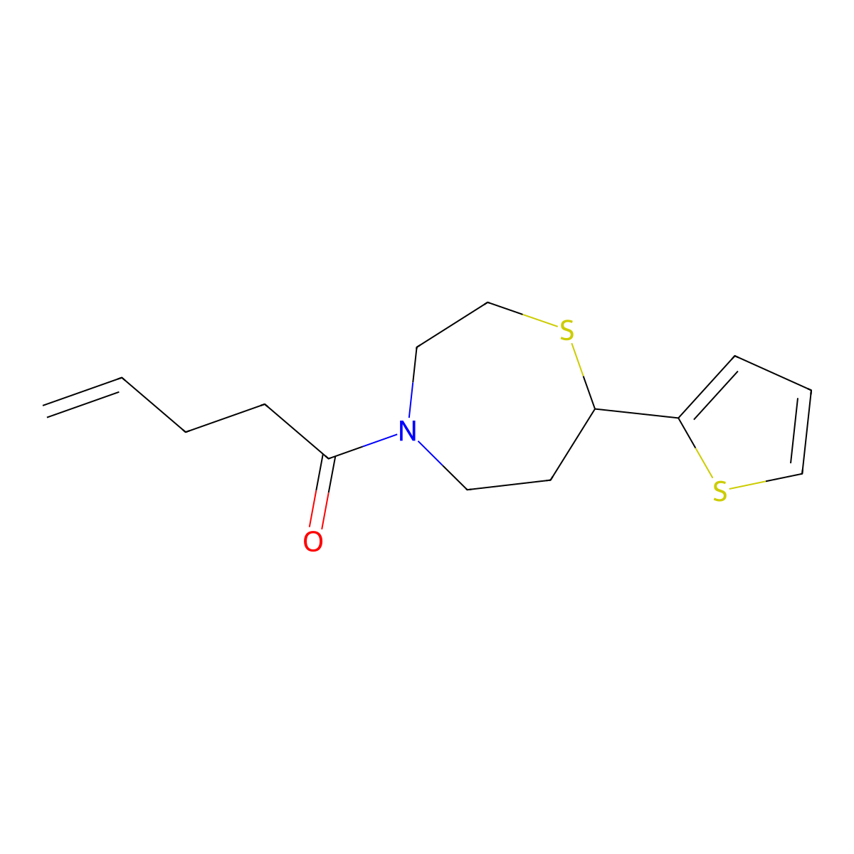 1-(7-(Thiophen-2-yl)-1,4-thiazepan-4-yl)pent-4-en-1-one molecular structure, CAS 1704635-82-4