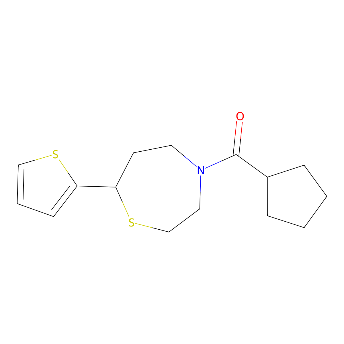 Cyclopentyl(7-(thiophen-2-yl)-1,4-thiazepan-4-yl)methanone molecular structure, CAS 1704636-04-3