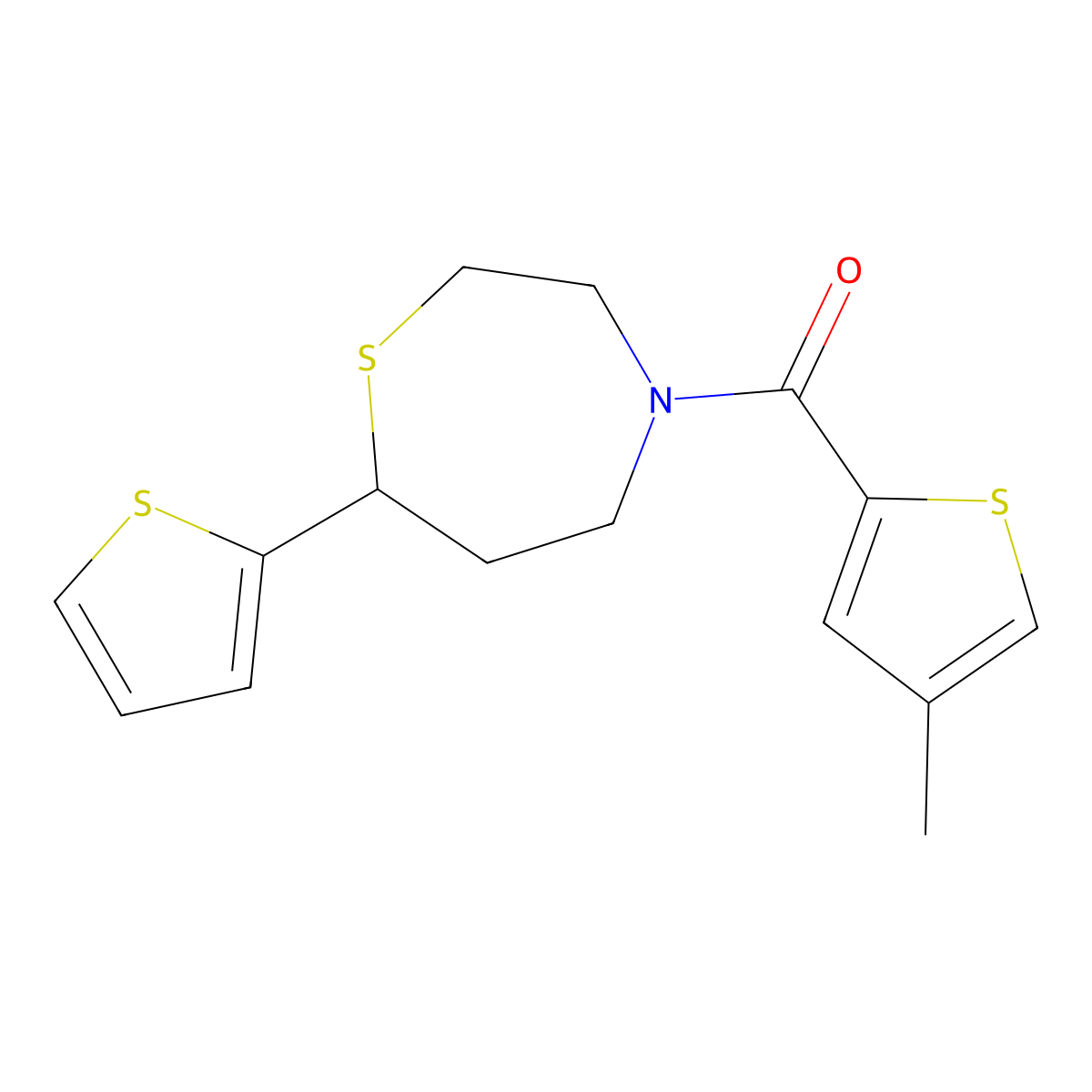 (4-Methylthiophen-2-yl)(7-(thiophen-2-yl)-1,4-thiazepan-4-yl)methanone molecular structure, CAS 1704636-97-4