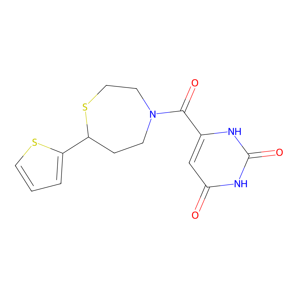 6-(7-(thiophen-2-yl)-1,4-thiazepane-4-carbonyl)pyrimidine-2,4(1H,3H)-dione molecular structure, CAS 1704637-04-6