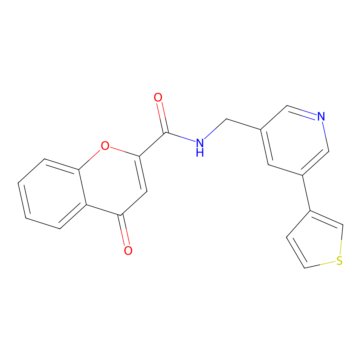 4-oxo-N-((5-(thiophen-3-yl)pyridin-3-yl)methyl)-4H-chromene-2-carboxamide molecular structure, CAS 1704638-27-6