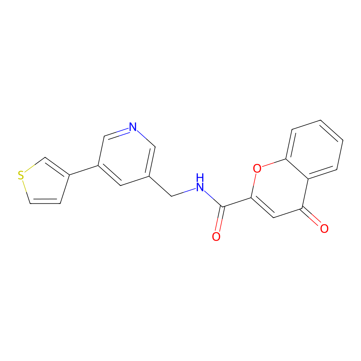 4-oxo-N-((5-(thiophen-3-yl)pyridin-3-yl)methyl)-4H-chromene-2-carboxamide molecular structure, CAS 1704638-27-6