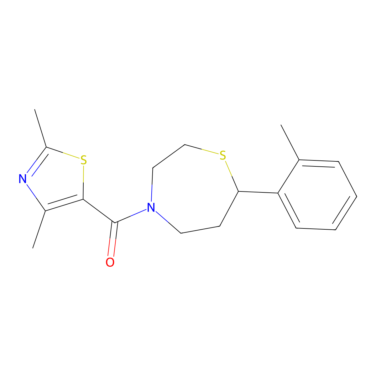 (2,4-Dimethylthiazol-5-yl)(7-(o-tolyl)-1,4-thiazepan-4-yl)methanone molecular structure, CAS 1704640-82-3