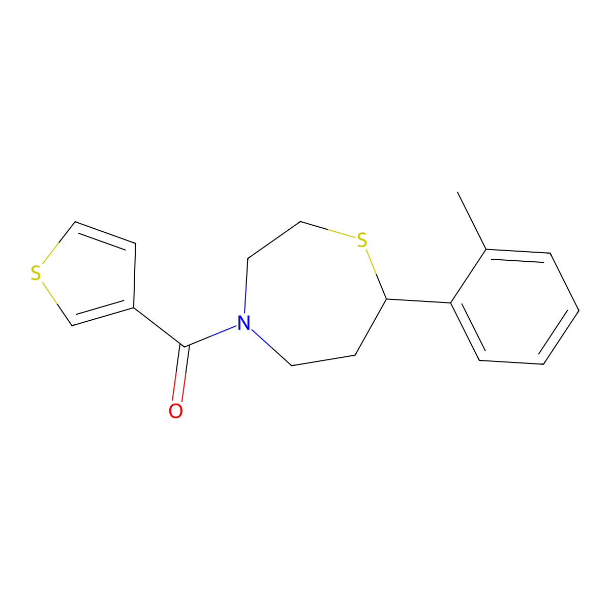 Thiophen-3-yl(7-(o-tolyl)-1,4-thiazepan-4-yl)methanone molecular structure, CAS 1704640-88-9