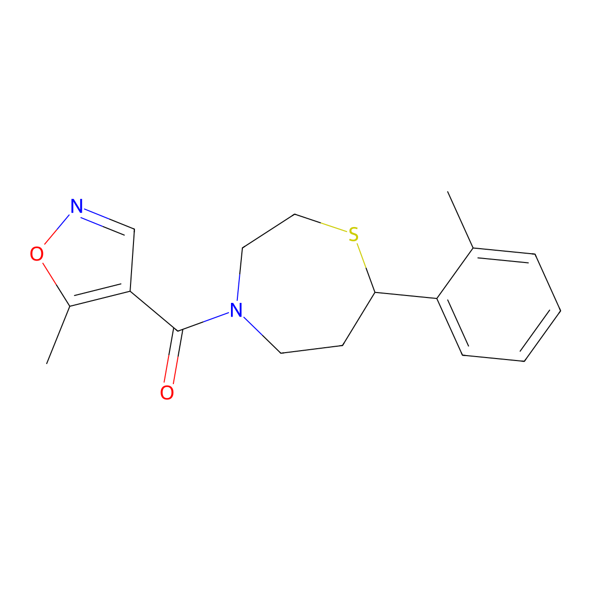 (5-Methylisoxazol-4-yl)(7-(o-tolyl)-1,4-thiazepan-4-yl)methanone molecular structure, CAS 1704640-99-2