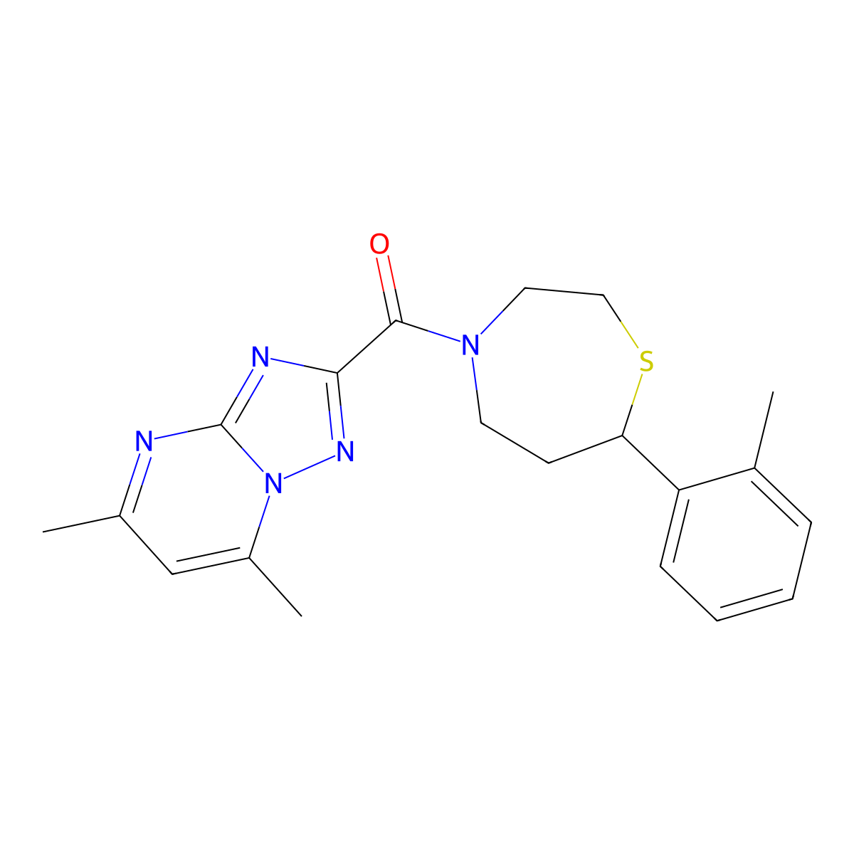 (5,7-Dimethyl-[1,2,4]triazolo[1,5-a]pyrimidin-2-yl)(7-(o-tolyl)-1,4-thiazepan-4-yl)methanone molecular structure, CAS 1704641-09-7