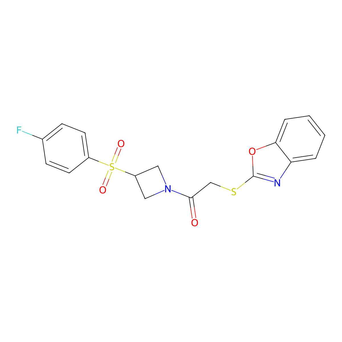 2-(Benzo[d]oxazol-2-ylthio)-1-(3-((4-fluorophenyl)sulfonyl)azetidin-1-yl)ethanone molecular structure, CAS 1704645-66-8