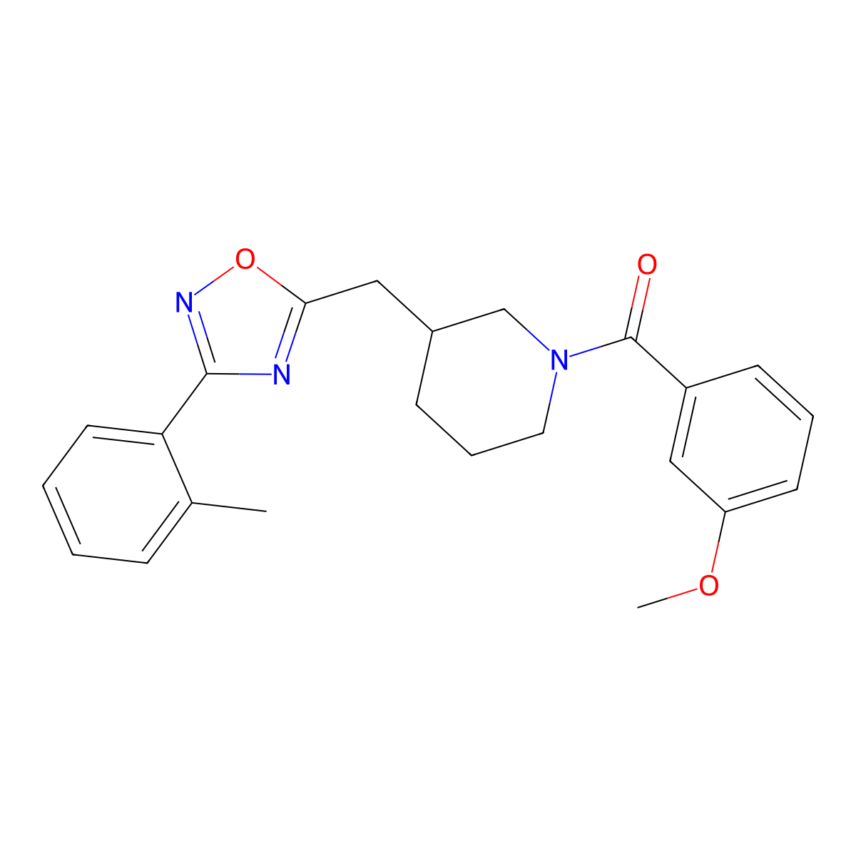 (3-Methoxyphenyl)(3-((3-(o-tolyl)-1,2,4-oxadiazol-5-yl)methyl)piperidin-1-yl)methanone molecular structure, CAS 1704648-13-4