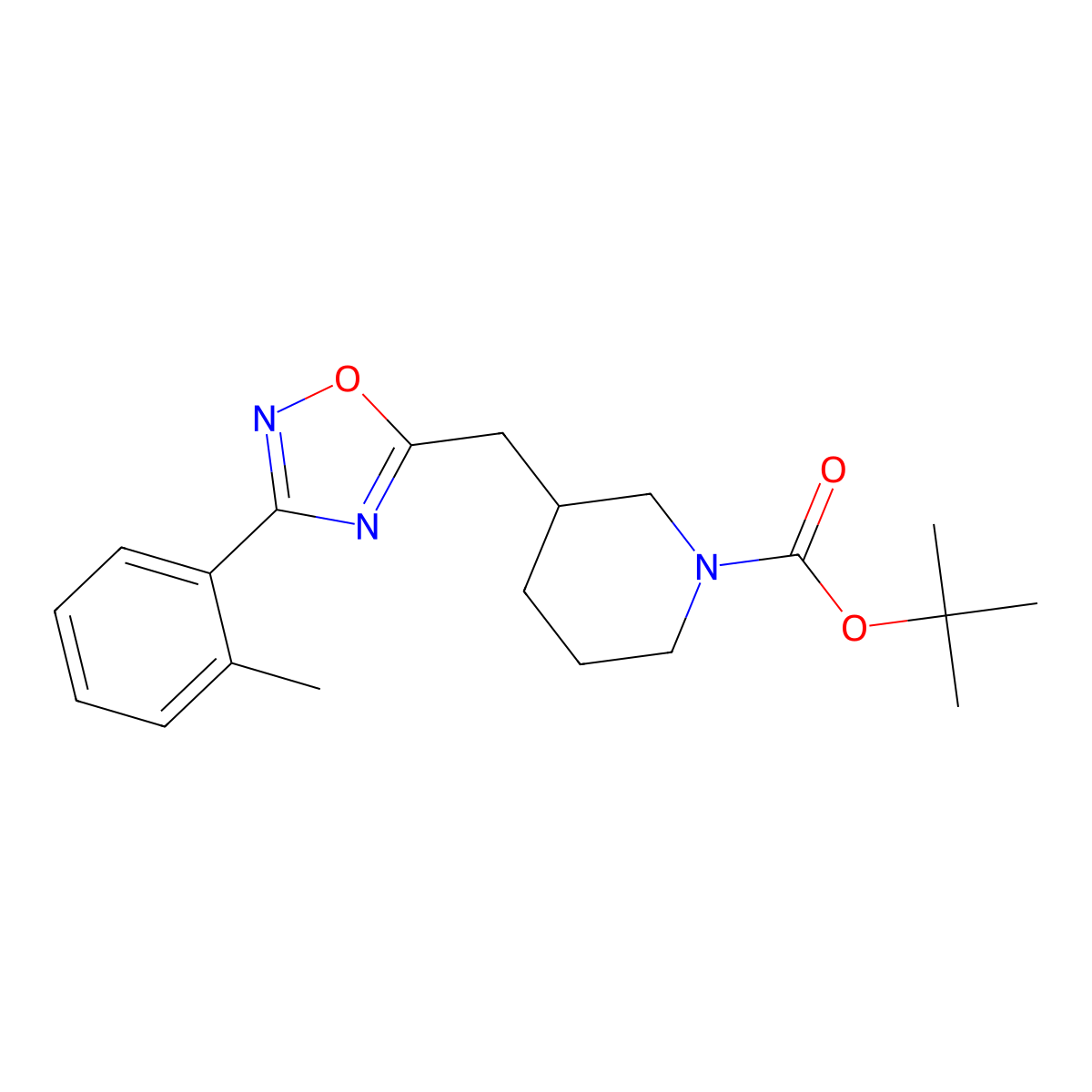 Tert-butyl 3-((3-(o-tolyl)-1,2,4-oxadiazol-5-yl)methyl)piperidine-1-carboxylate molecular structure, CAS 1704648-33-8