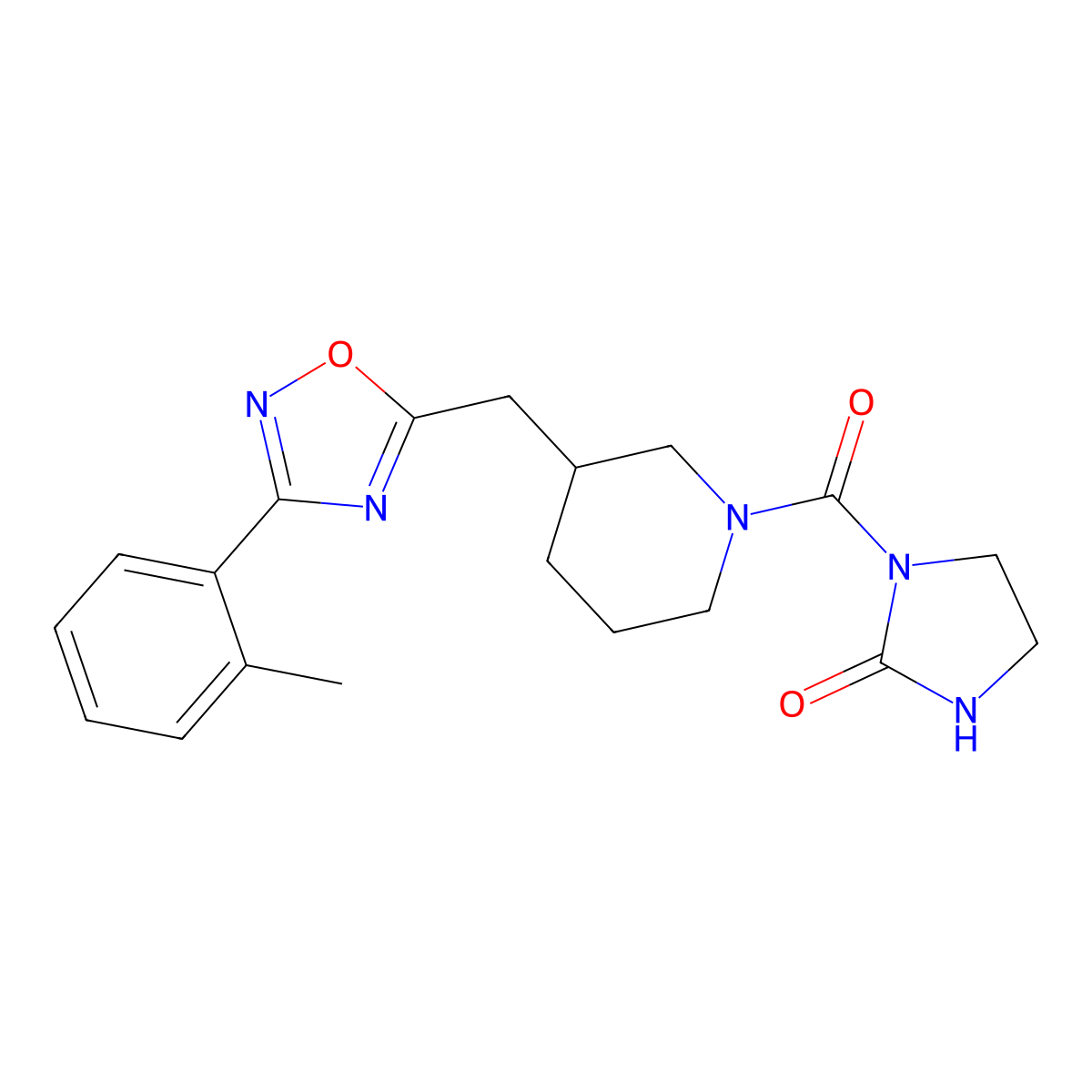 1-(3-((3-(o-Tolyl)-1,2,4-oxadiazol-5-yl)methyl)piperidine-1-carbonyl)imidazolidin-2-one molecular structure, CAS 1704648-52-1