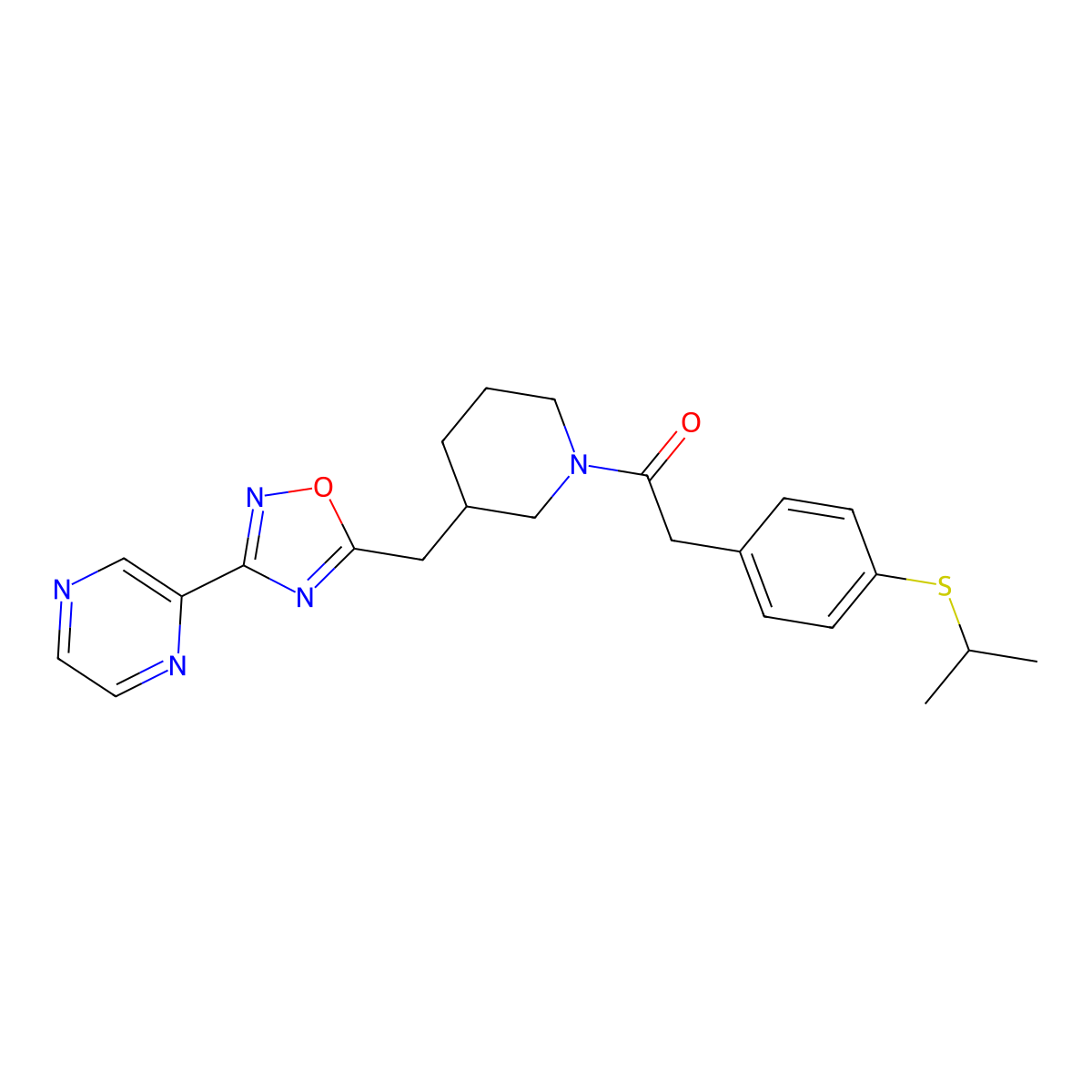 2-(4-(Isopropylthio)phenyl)-1-(3-((3-(pyrazin-2-yl)-1,2,4-oxadiazol-5-yl)methyl)piperidin-1-yl)ethanone molecular structure, CAS 1704649-52-4