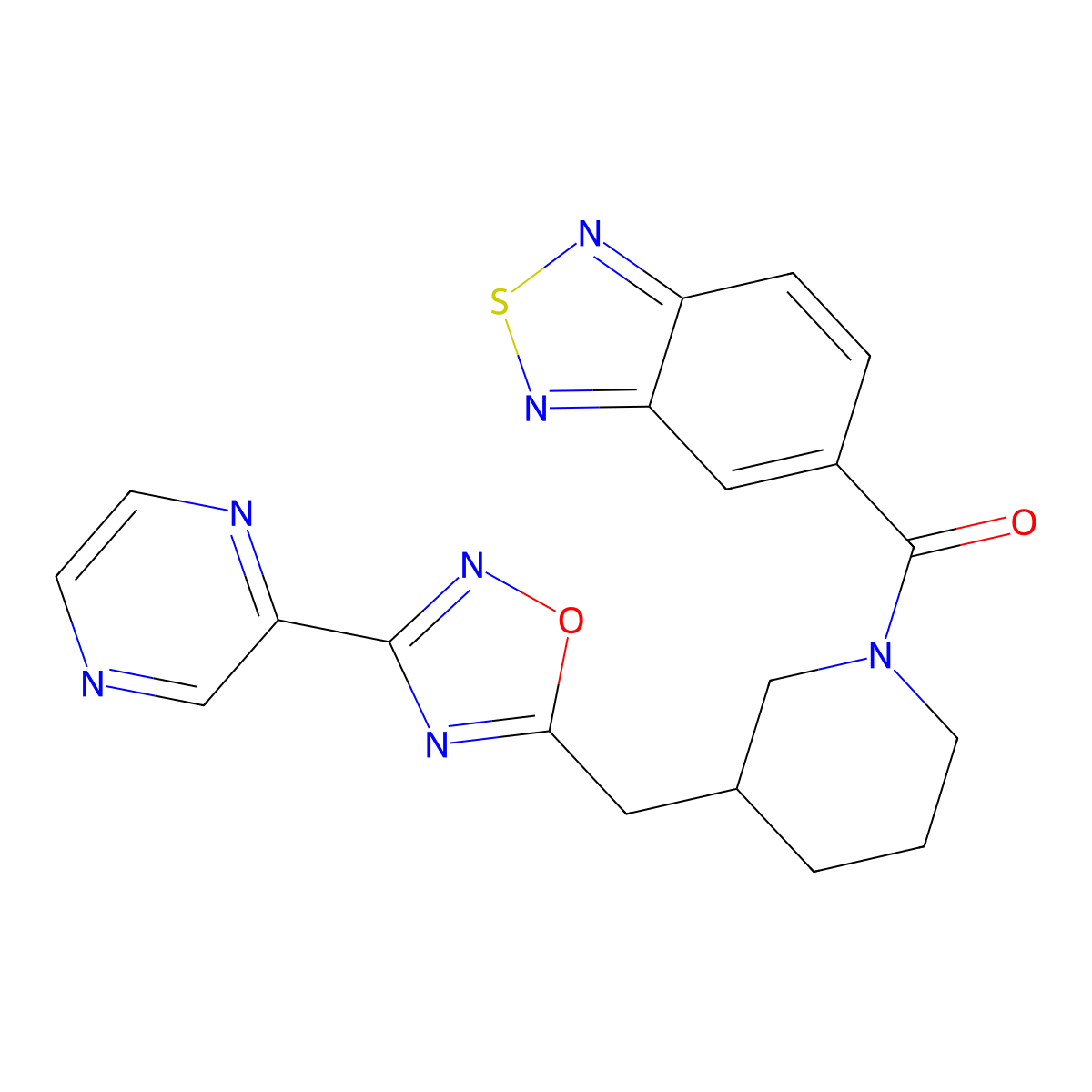 Benzo[c][1,2,5]thiadiazol-5-yl(3-((3-(pyrazin-2-yl)-1,2,4-oxadiazol-5-yl)methyl)piperidin-1-yl)methanone molecular structure, CAS 1704649-57-9